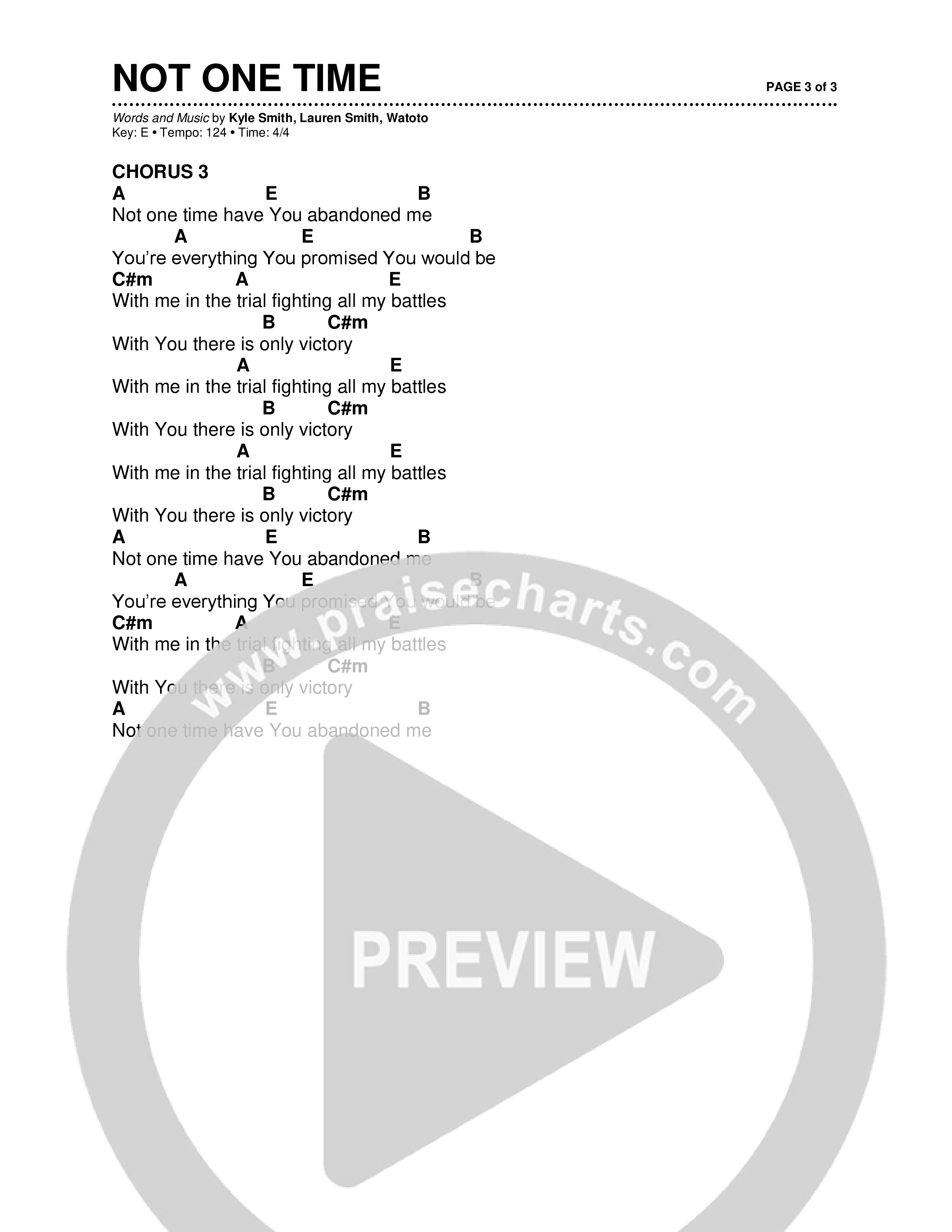 Not One Time (Live) Chord Chart (Brad & Rebekah / CCV Worship / Watoto)