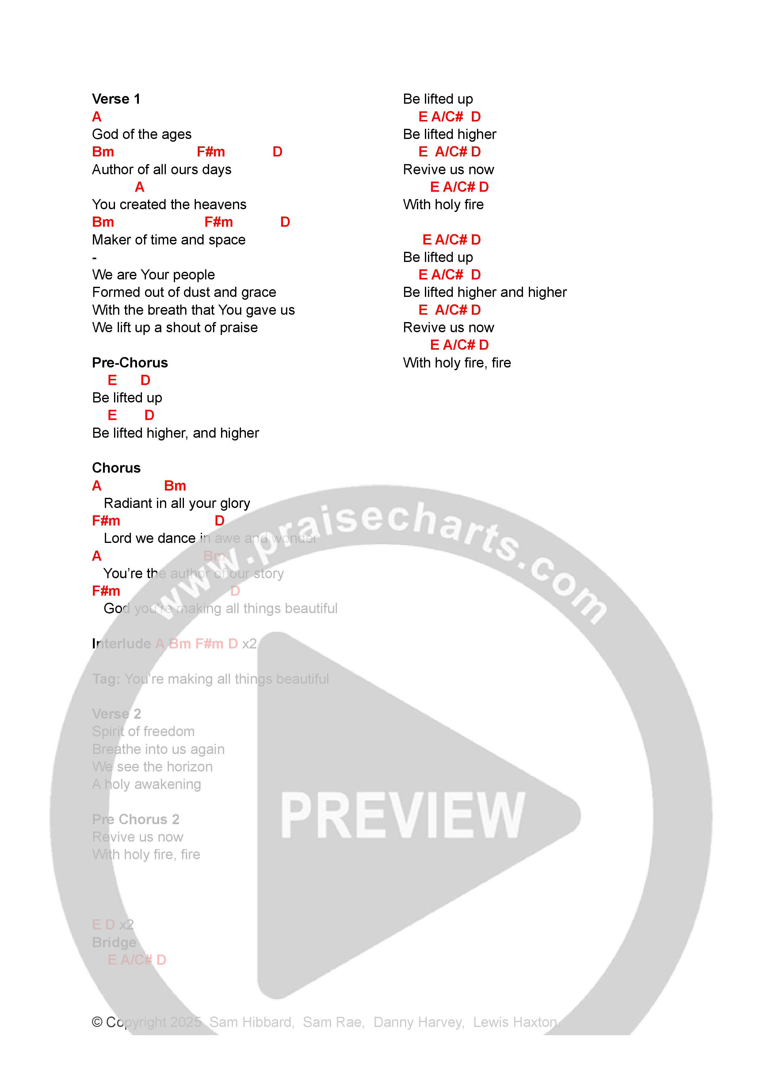 Radiant (All Things Beautiful) Chord Chart (Sam Hibbard)