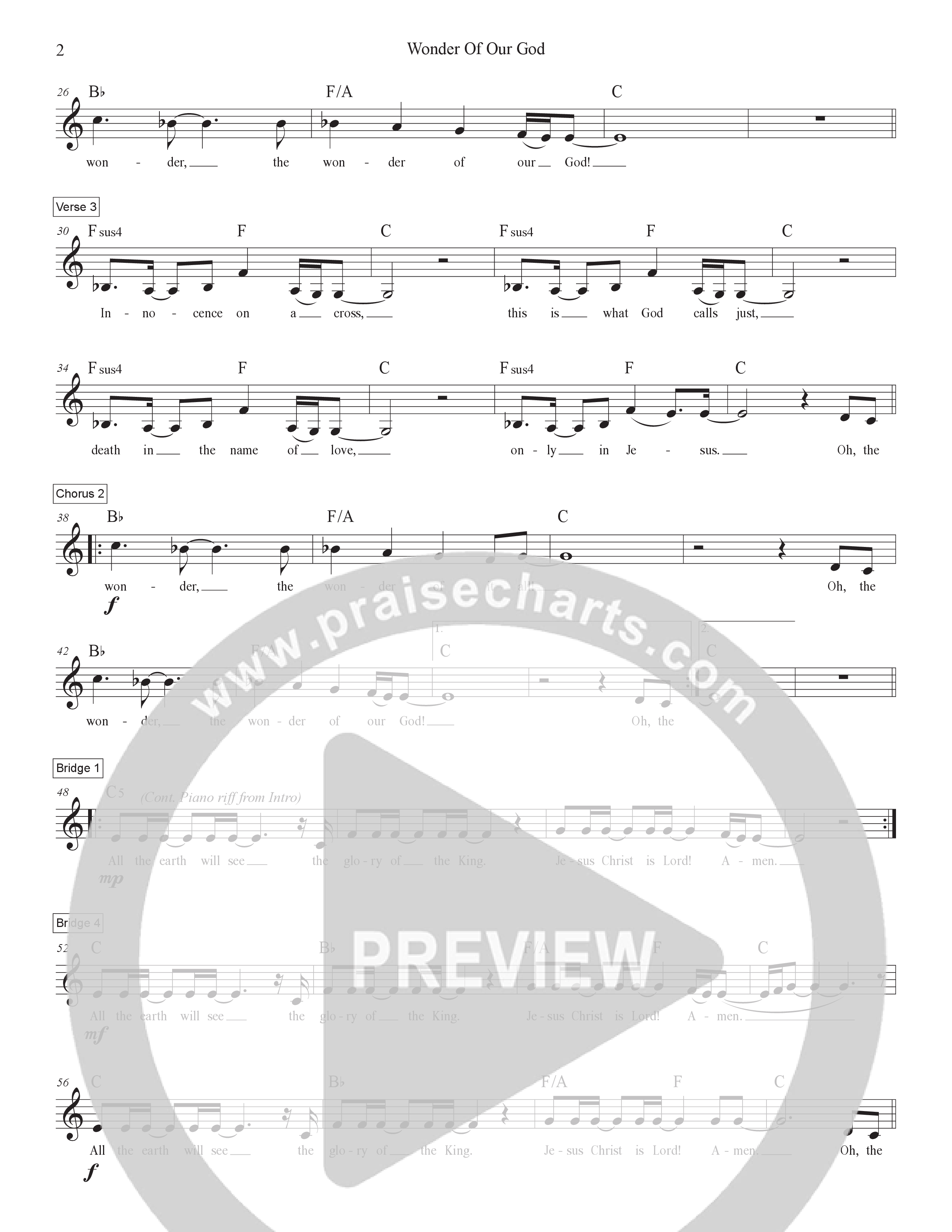 Wonder Of Our God (Live) Lead Sheet Melody (Victory House Worship)