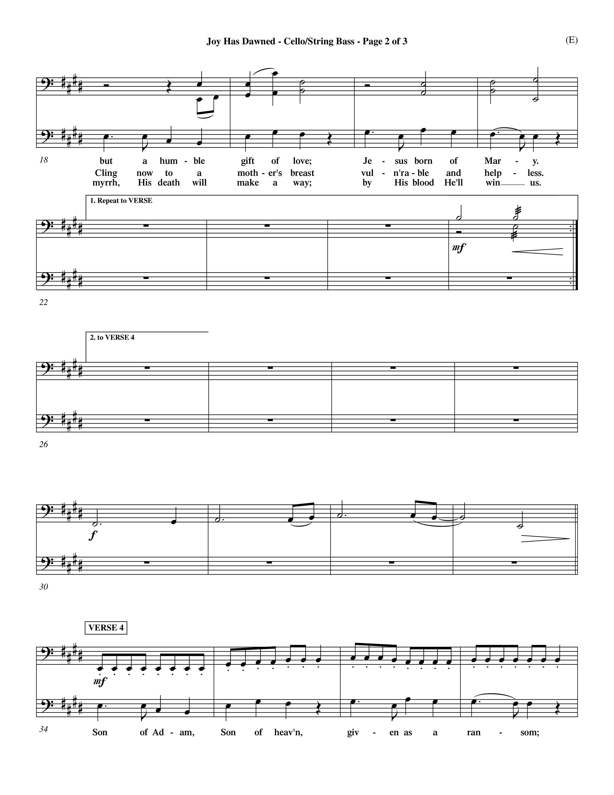 Joy Has Dawned (Choral Anthem SATB) Cello/Bass (Word Music Choral / Orch. David Shipps)