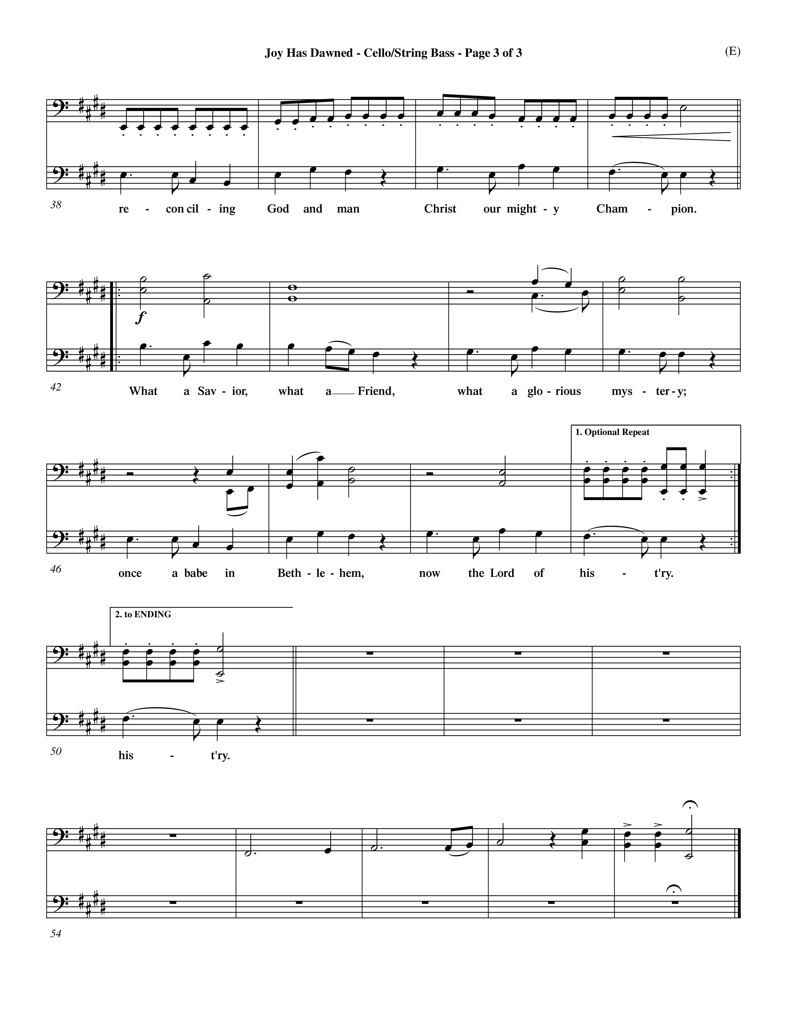 Joy Has Dawned (Choral Anthem SATB) Cello/Bass (Word Music Choral / Orch. David Shipps)