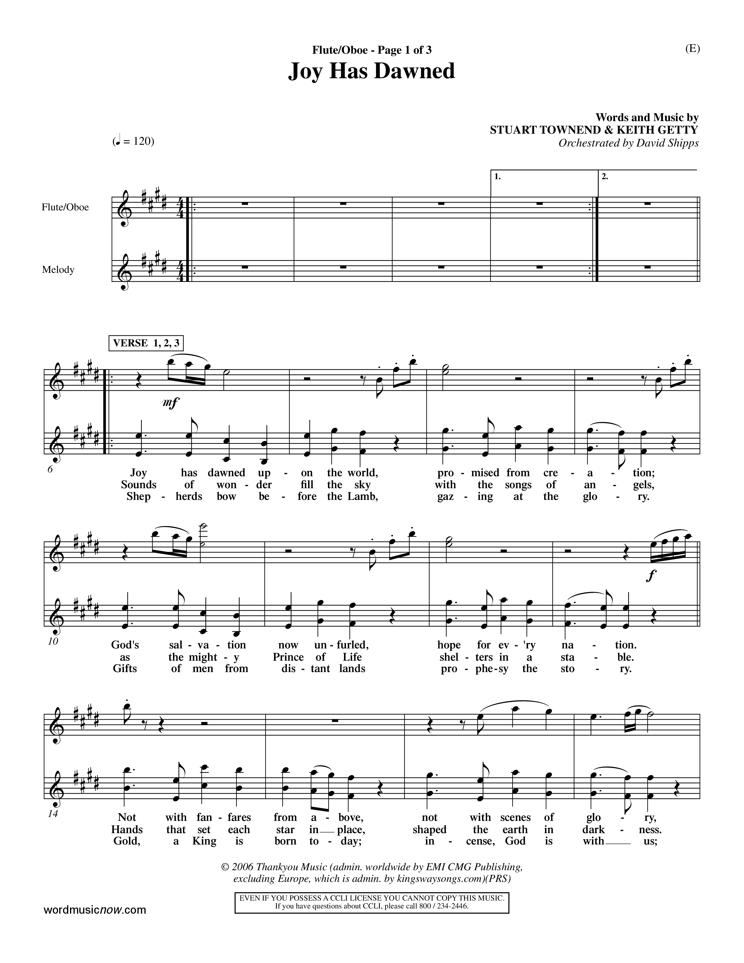 Joy Has Dawned (Choral Anthem SATB) Flute/Oboe (Word Music Choral / Orch. David Shipps)