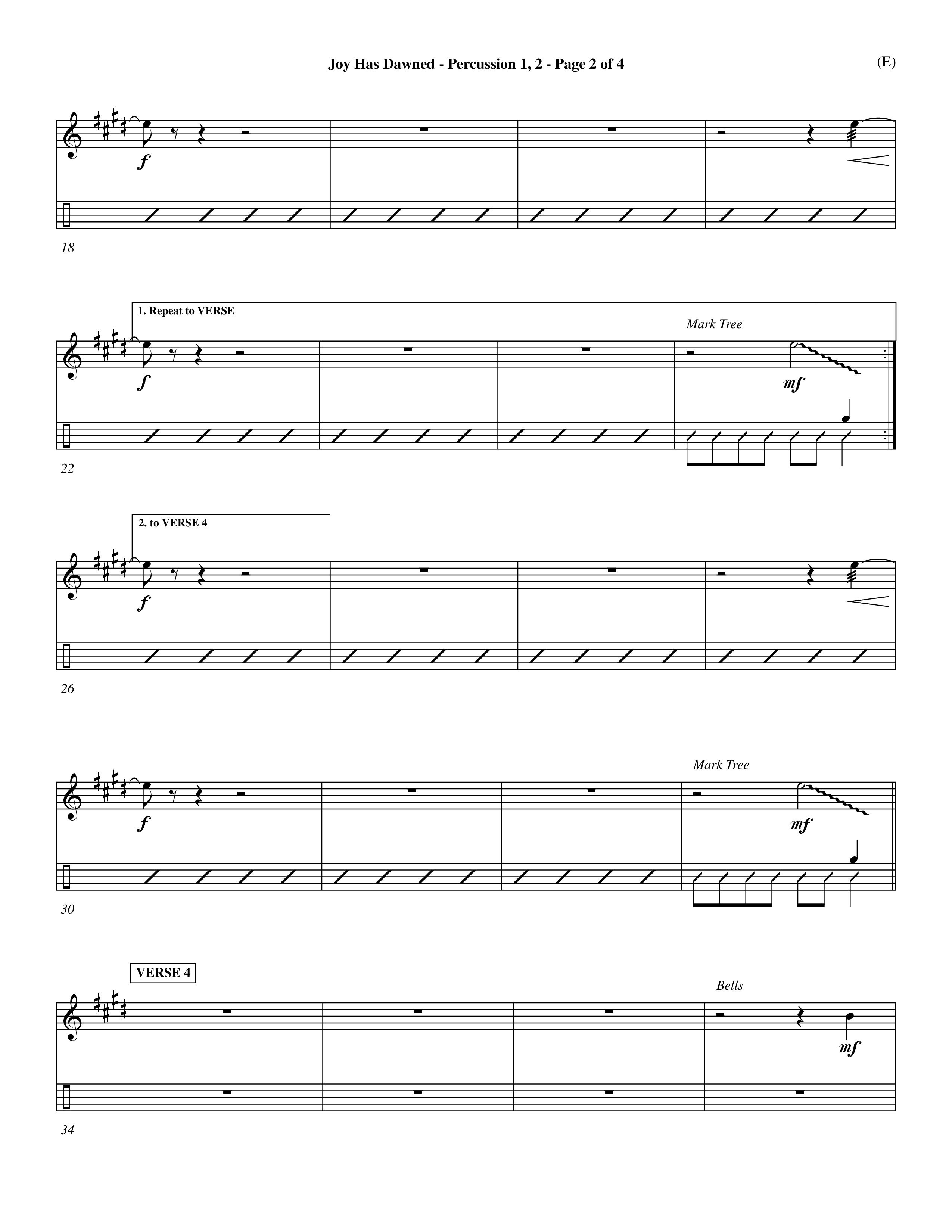 Joy Has Dawned (Choral Anthem SATB) Percussion 1/2 (Word Music Choral / Orch. David Shipps)