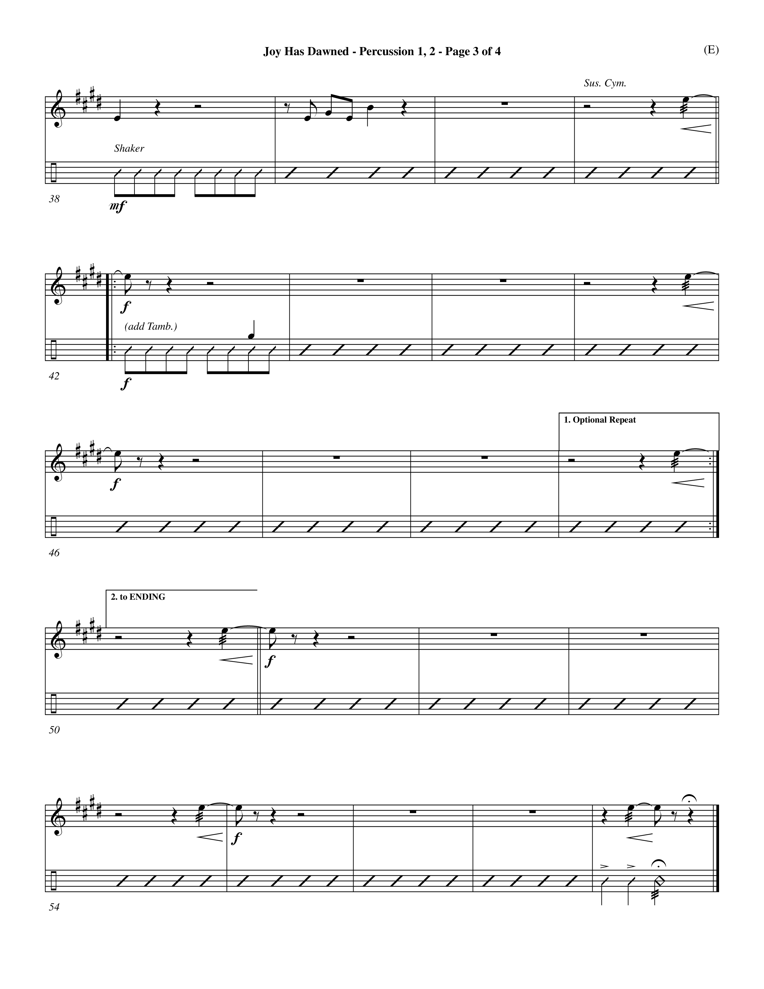 Joy Has Dawned (Choral Anthem SATB) Percussion 1/2 (Word Music Choral / Orch. David Shipps)