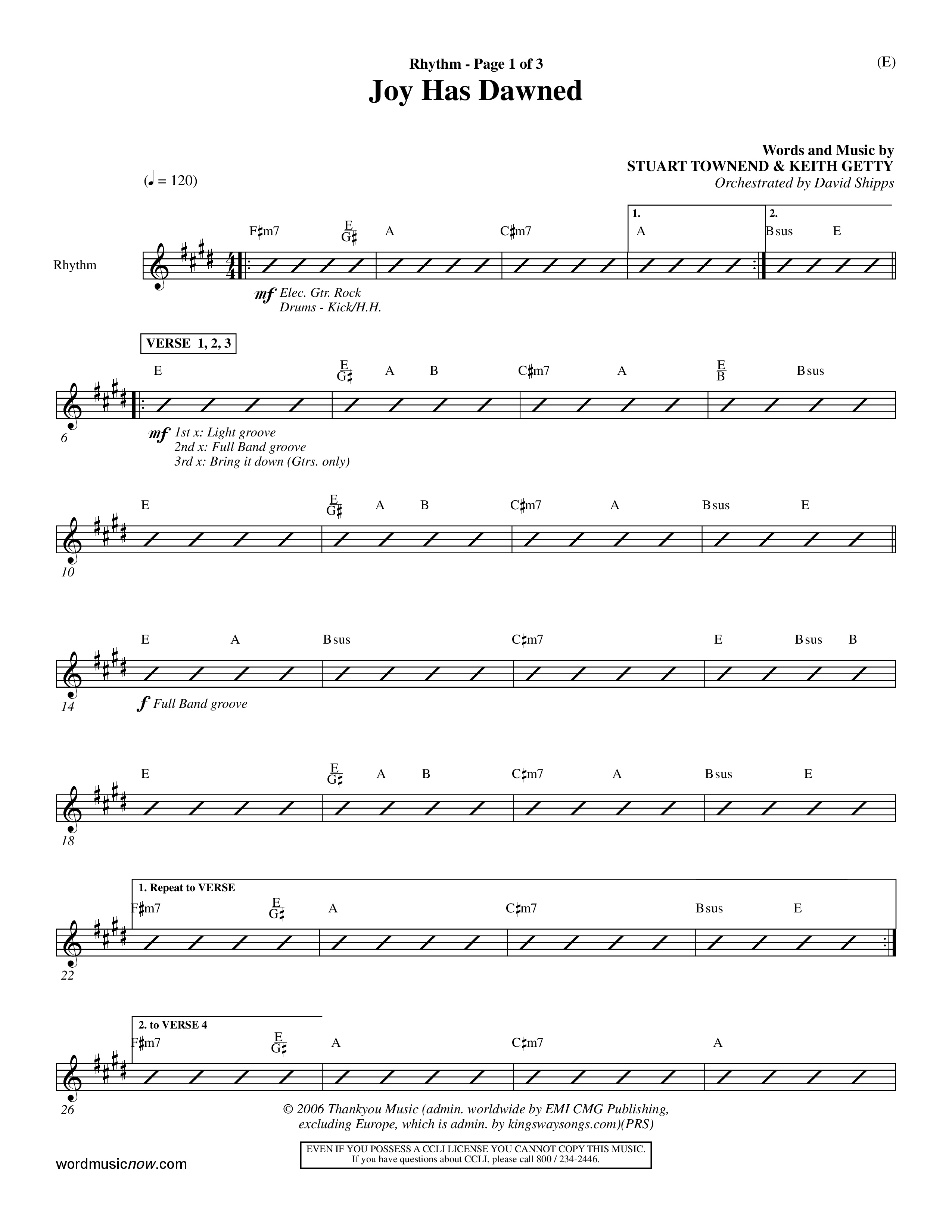 Joy Has Dawned (Choral Anthem SATB) Rhythm Chart (Word Music Choral / Orch. David Shipps)