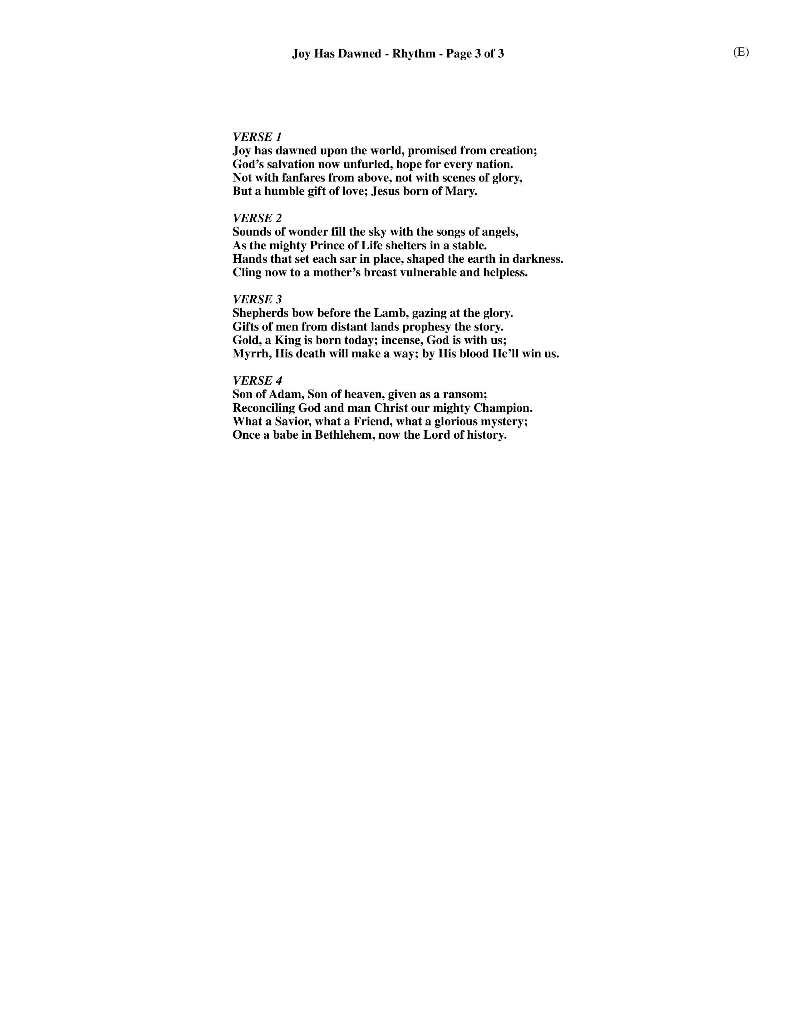 Joy Has Dawned (Choral Anthem SATB) Rhythm Chart (Word Music Choral / Orch. David Shipps)