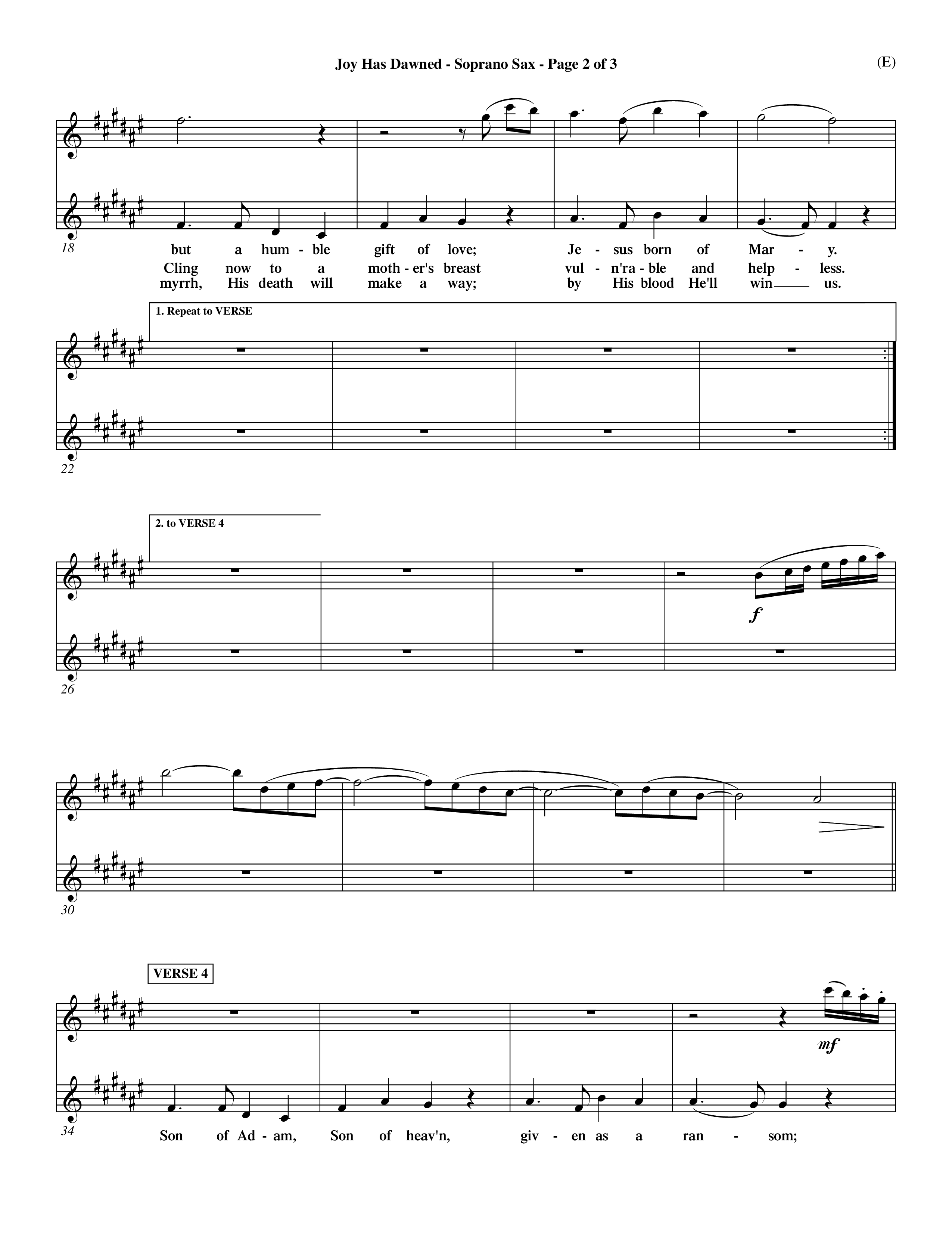 Joy Has Dawned (Choral Anthem SATB) Saxophone (Word Music Choral / Orch. David Shipps)