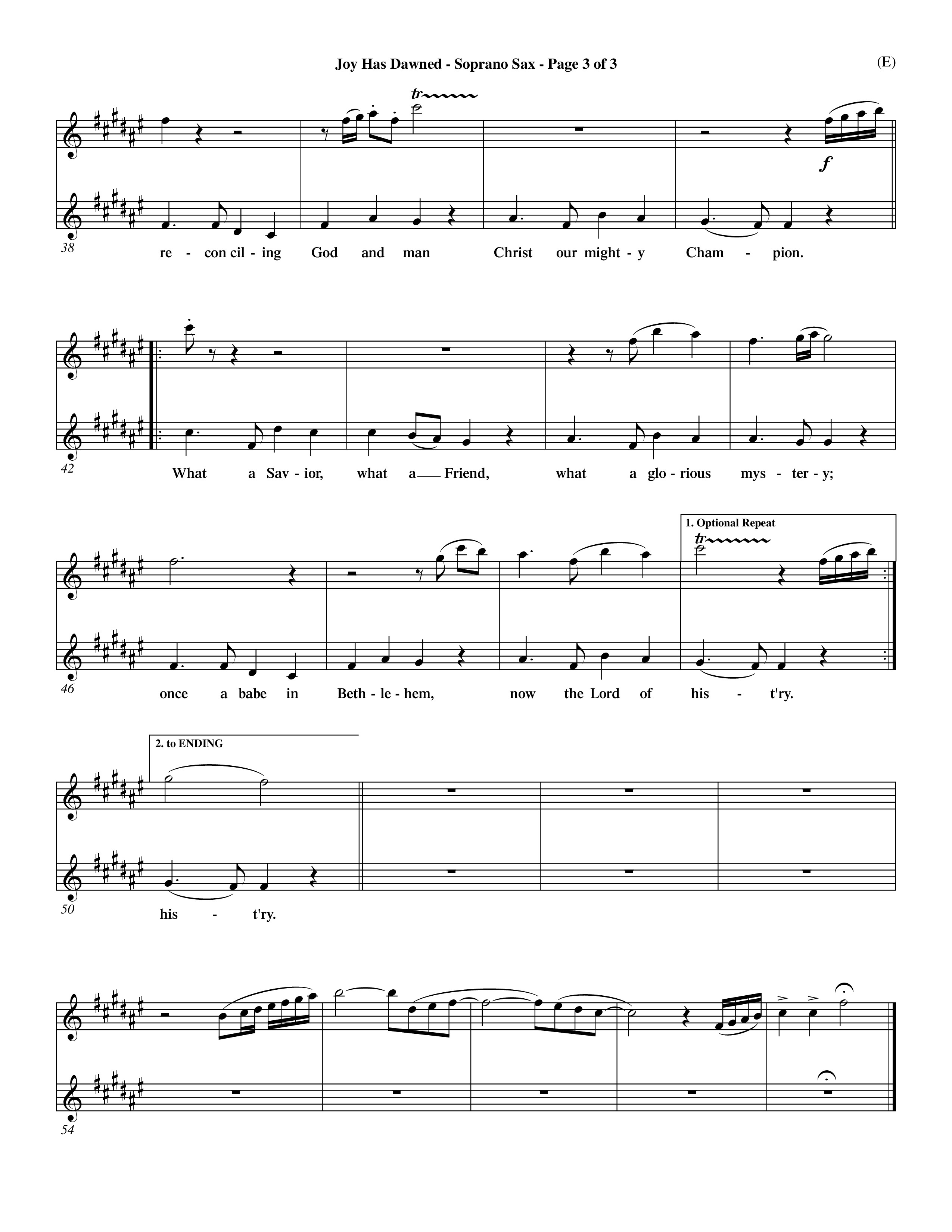Joy Has Dawned (Choral Anthem SATB) Saxophone (Word Music Choral / Orch. David Shipps)
