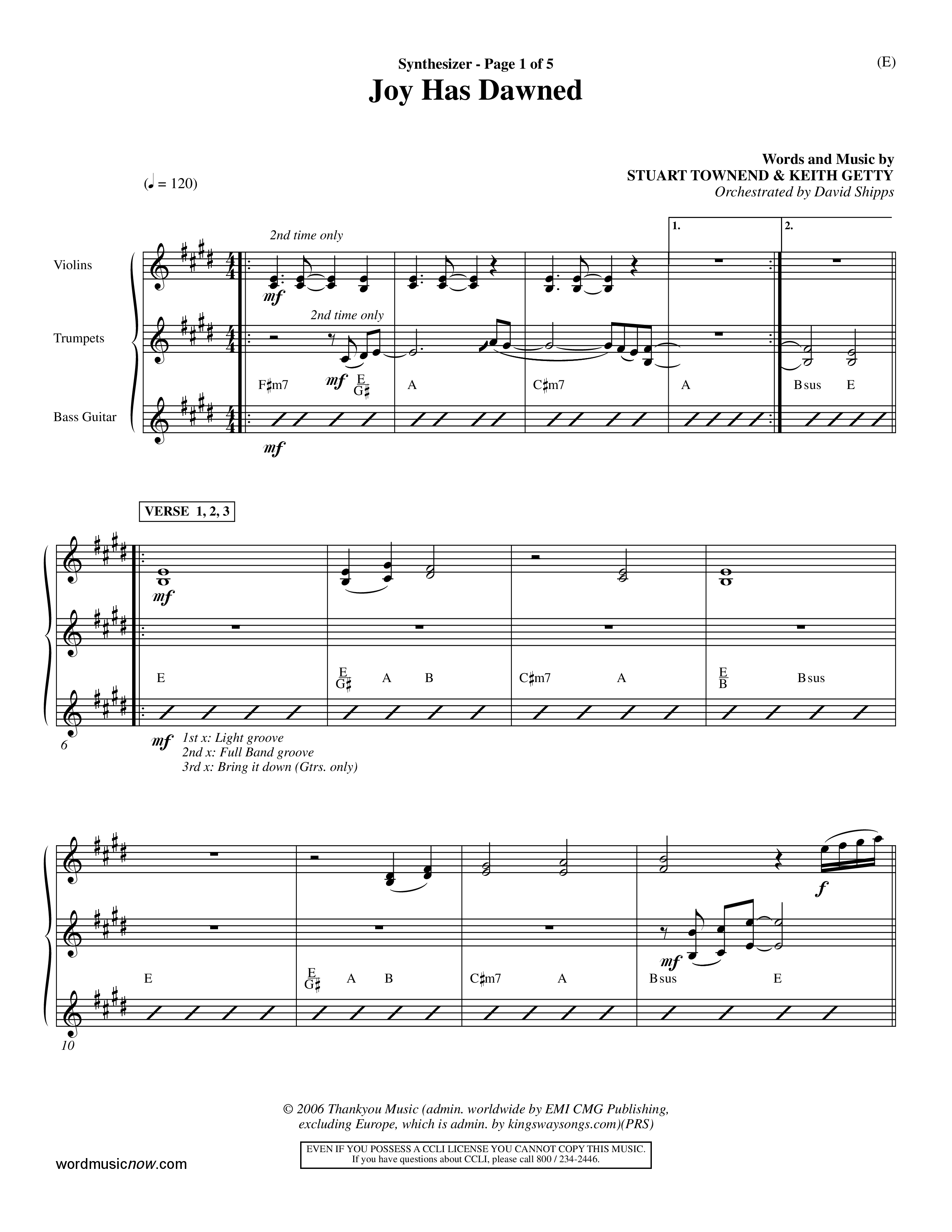 Joy Has Dawned (Choral Anthem SATB) Synth (Word Music Choral / Orch. David Shipps)