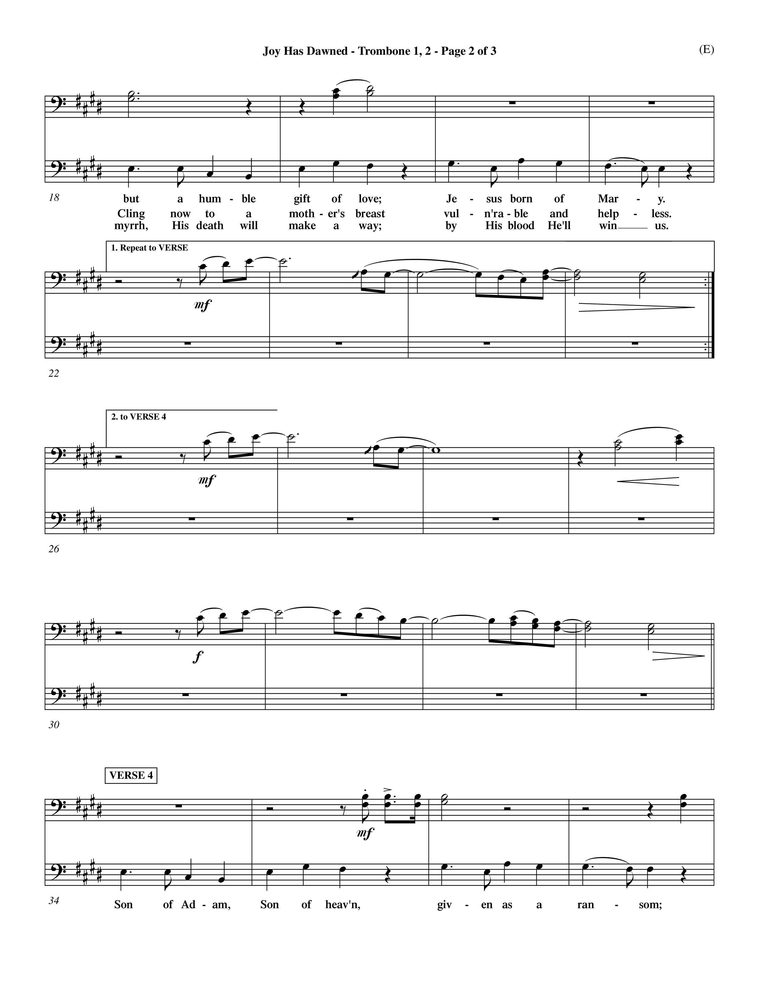 Joy Has Dawned (Choral Anthem SATB) Trombone 1/2 (Word Music Choral / Orch. David Shipps)