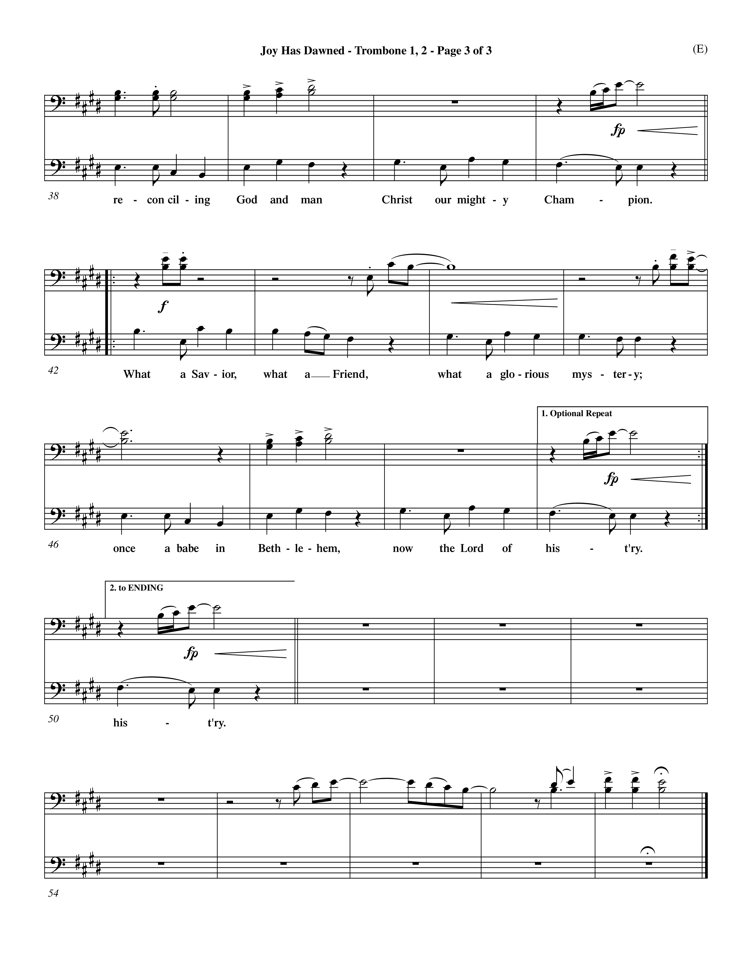 Joy Has Dawned (Choral Anthem SATB) Trombone 1/2 (Word Music Choral / Orch. David Shipps)