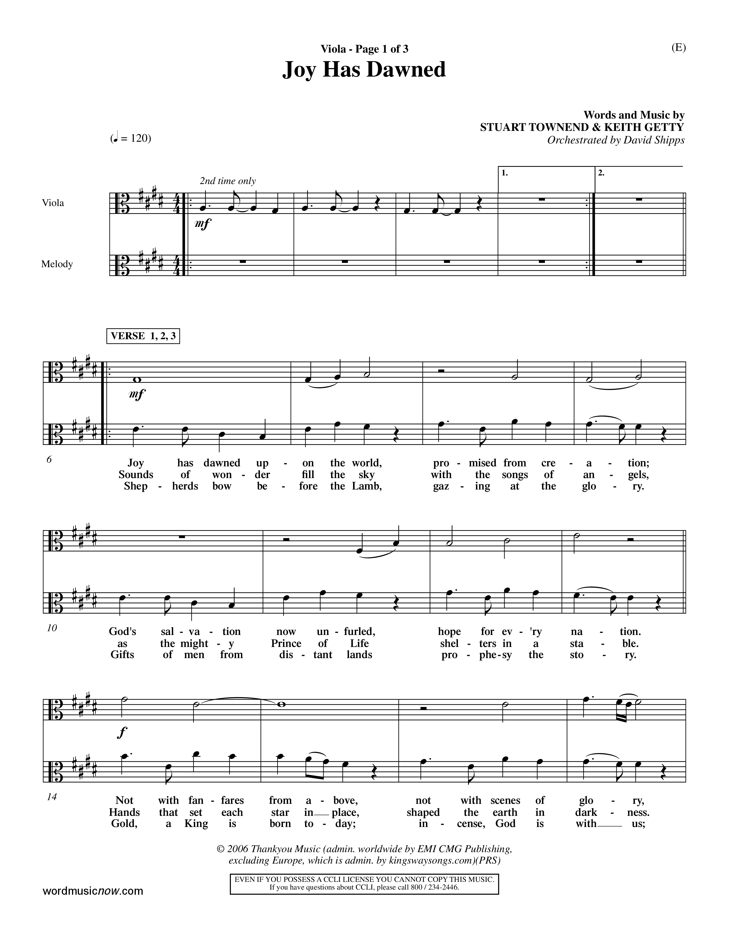 Joy Has Dawned (Choral Anthem SATB) Viola (Word Music Choral / Orch. David Shipps)