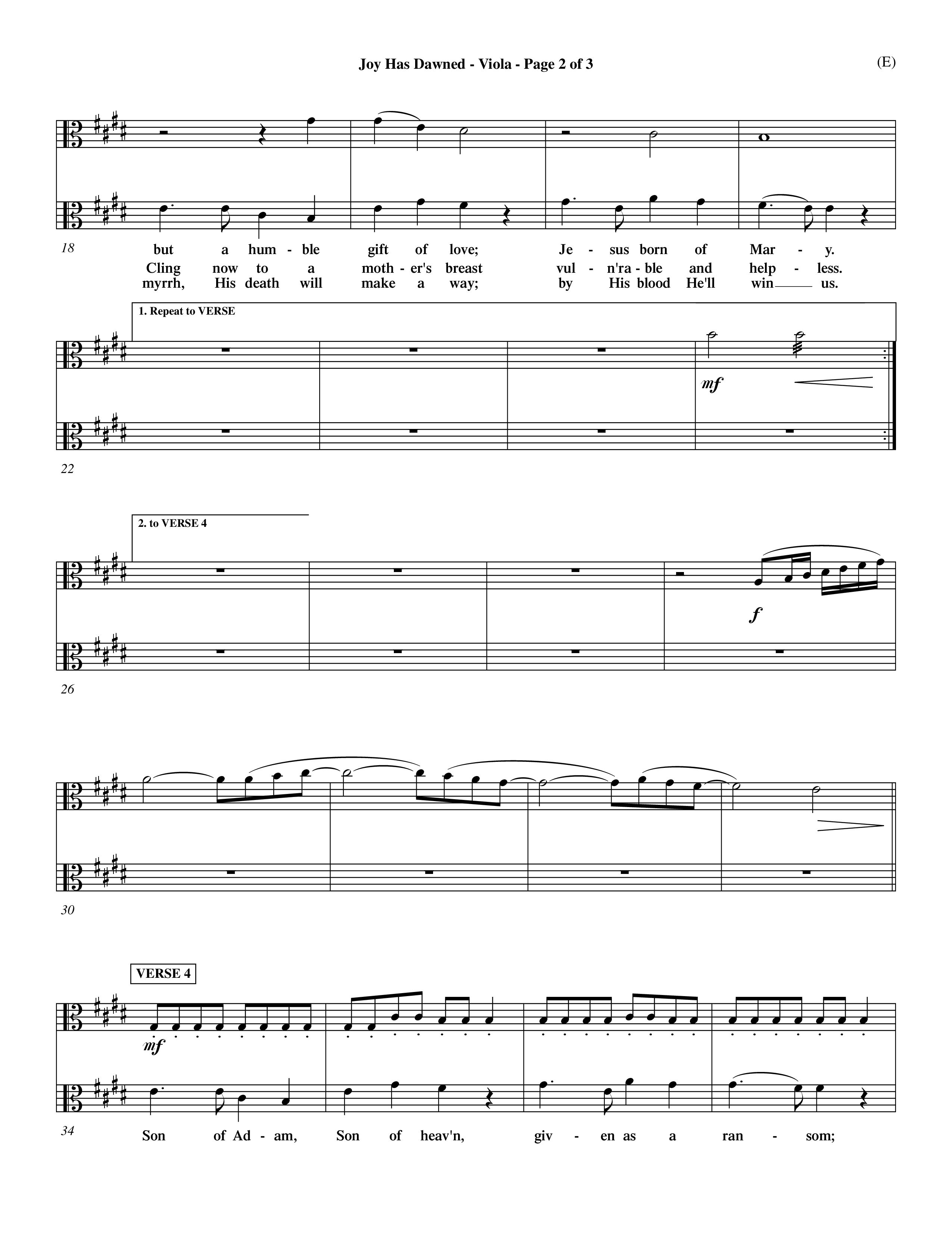 Joy Has Dawned (Choral Anthem SATB) Viola (Word Music Choral / Orch. David Shipps)
