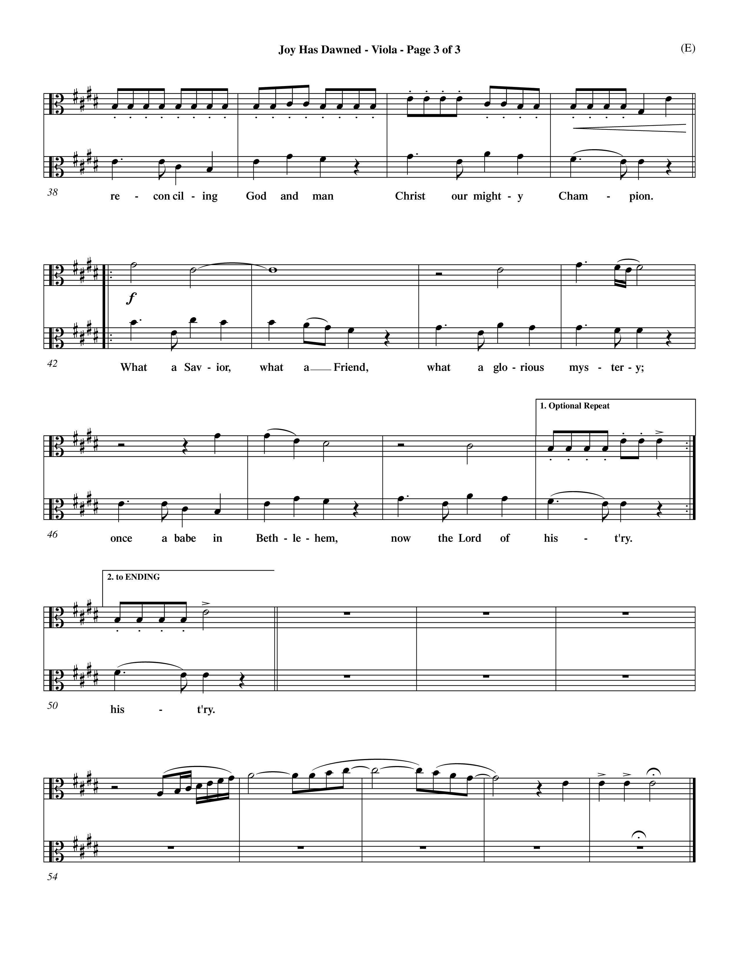 Joy Has Dawned (Choral Anthem SATB) Viola (Word Music Choral / Orch. David Shipps)