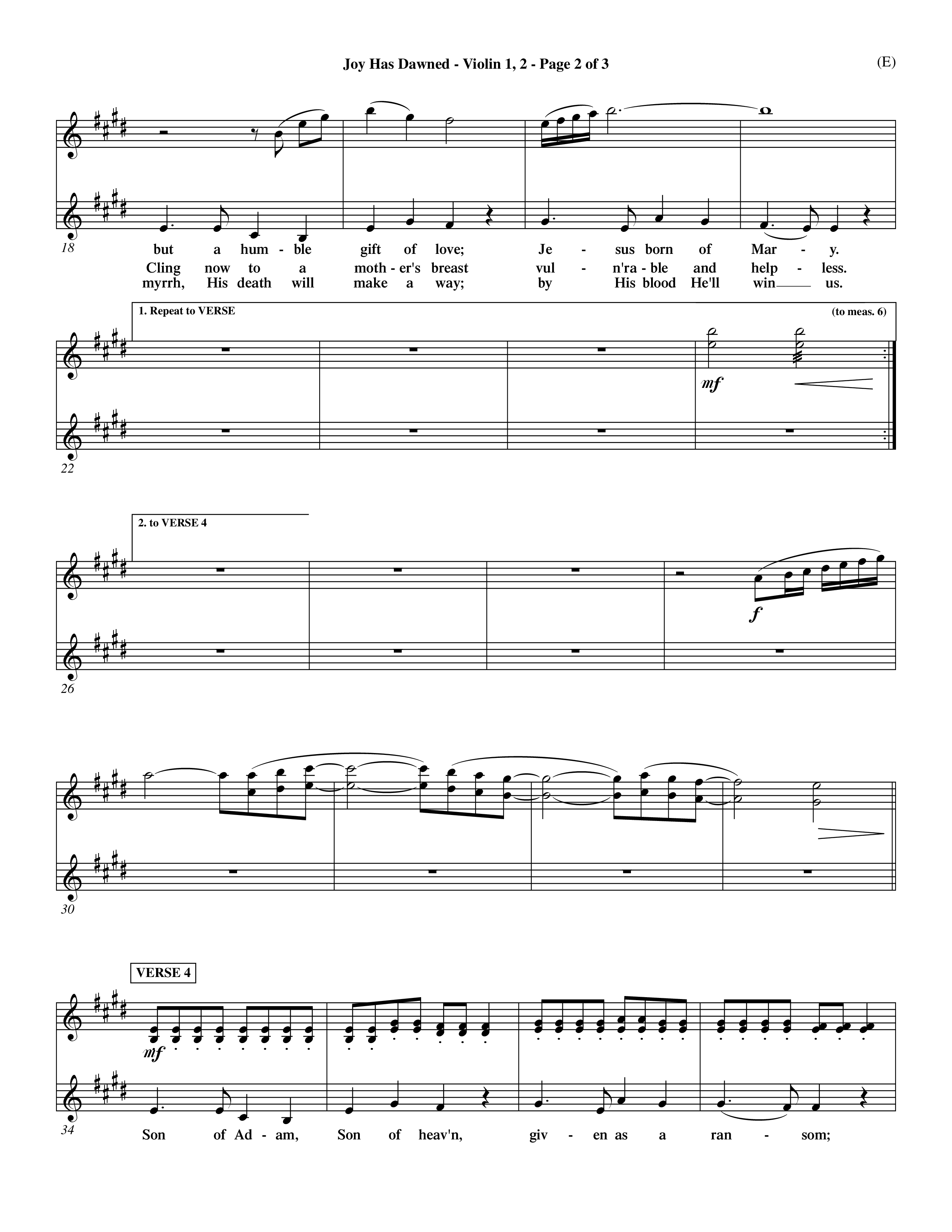 Joy Has Dawned (Choral Anthem SATB) Violin 1/2 (Word Music Choral / Orch. David Shipps)