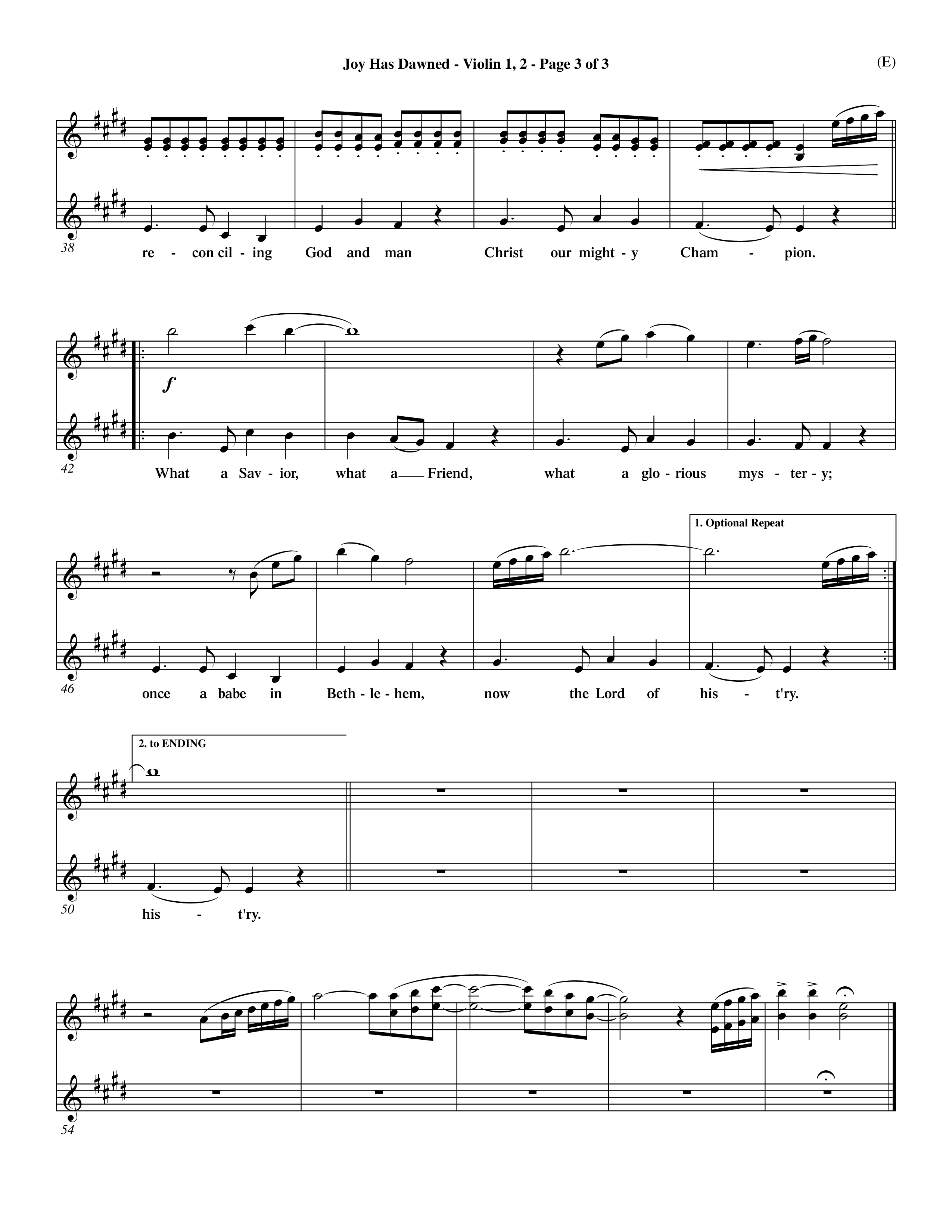 Joy Has Dawned (Choral Anthem SATB) Violin 1/2 (Word Music Choral / Orch. David Shipps)