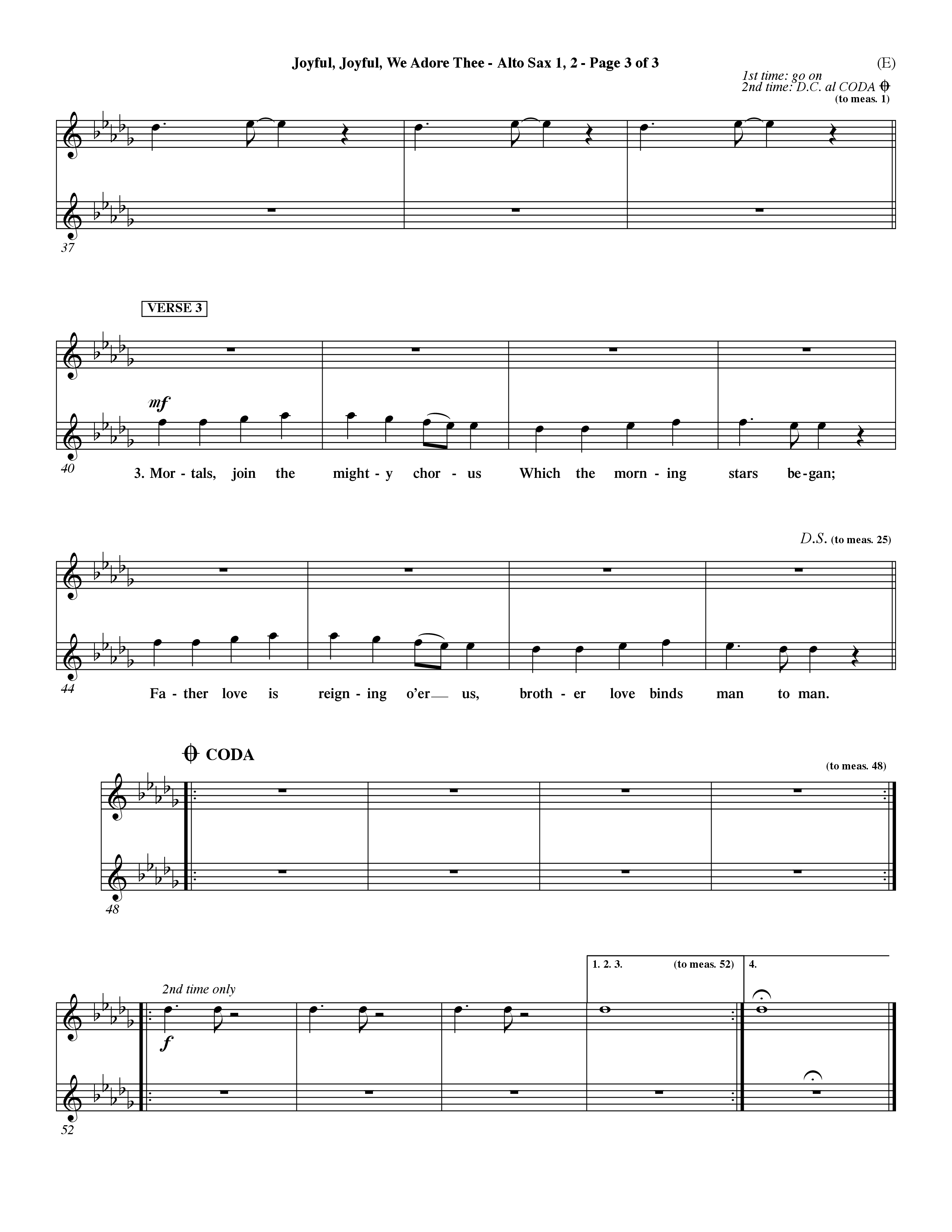 Joyful Joyful We Adore Thee (Choral Anthem SATB) Alto Sax 1/2 (Word Music Choral / Orch. Dave Williamson)