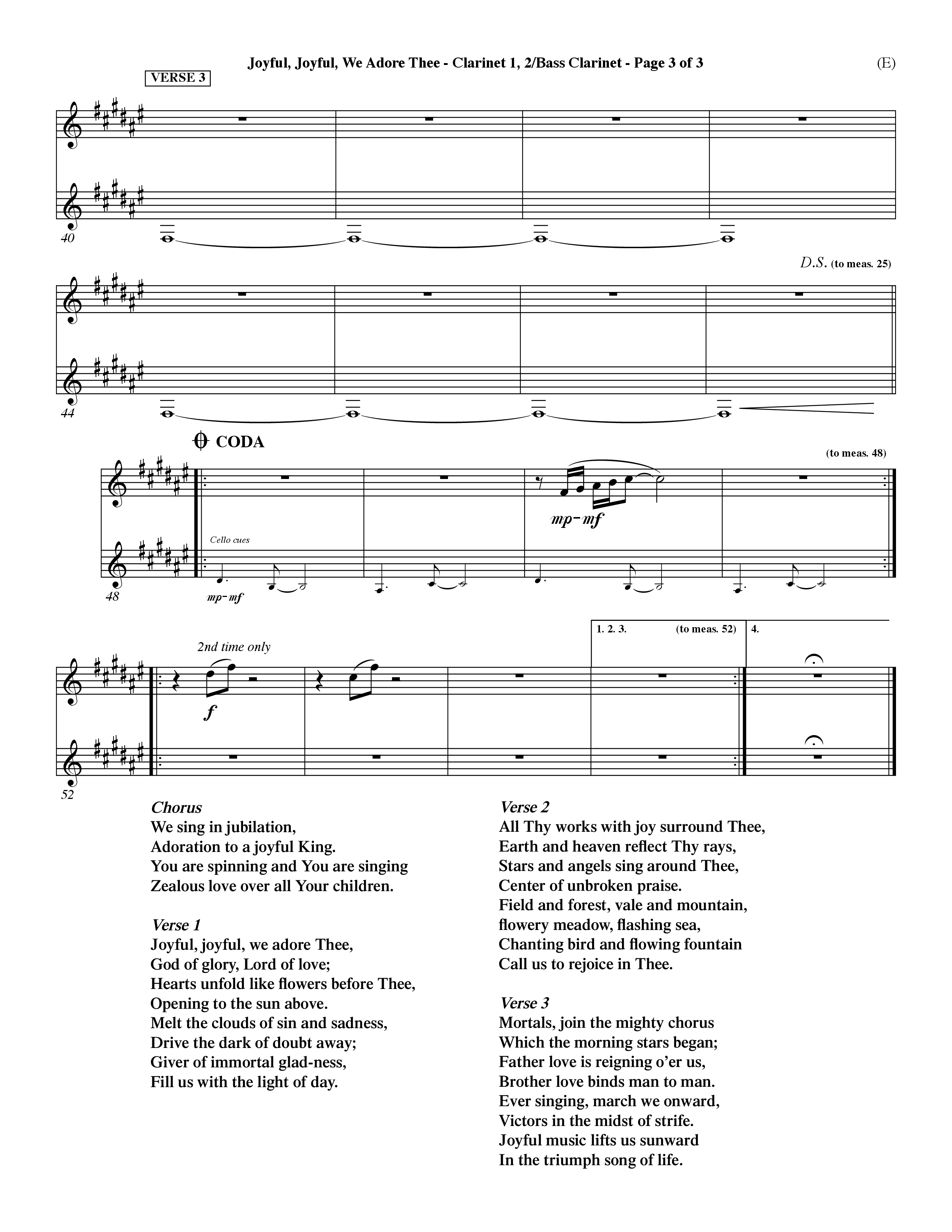 Joyful Joyful We Adore Thee (Choral Anthem SATB) Clarinet 1/2, Bass Clarinet (Word Music Choral / Orch. Dave Williamson)