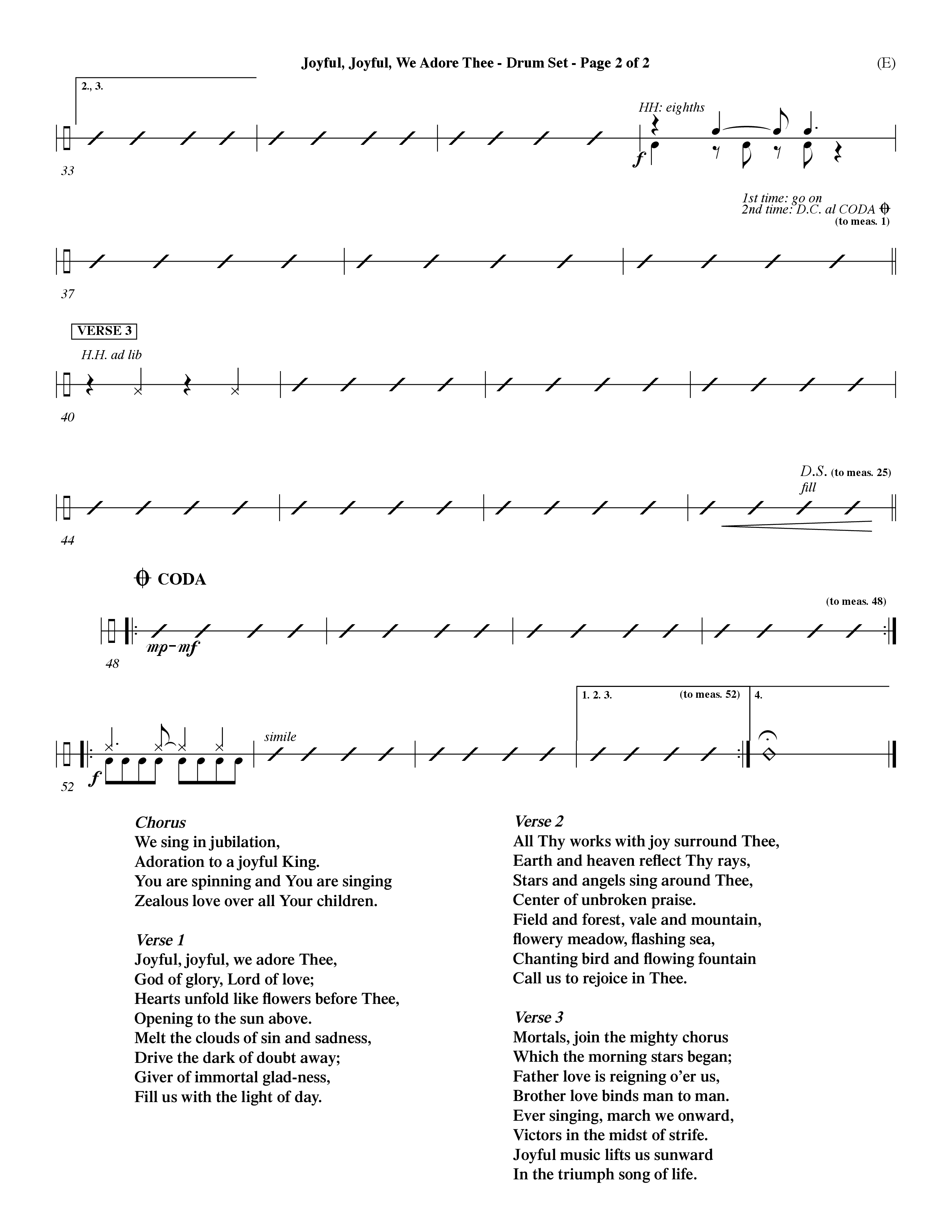 Joyful Joyful We Adore Thee (Choral Anthem SATB) Drum Set (Word Music Choral / Orch. Dave Williamson)