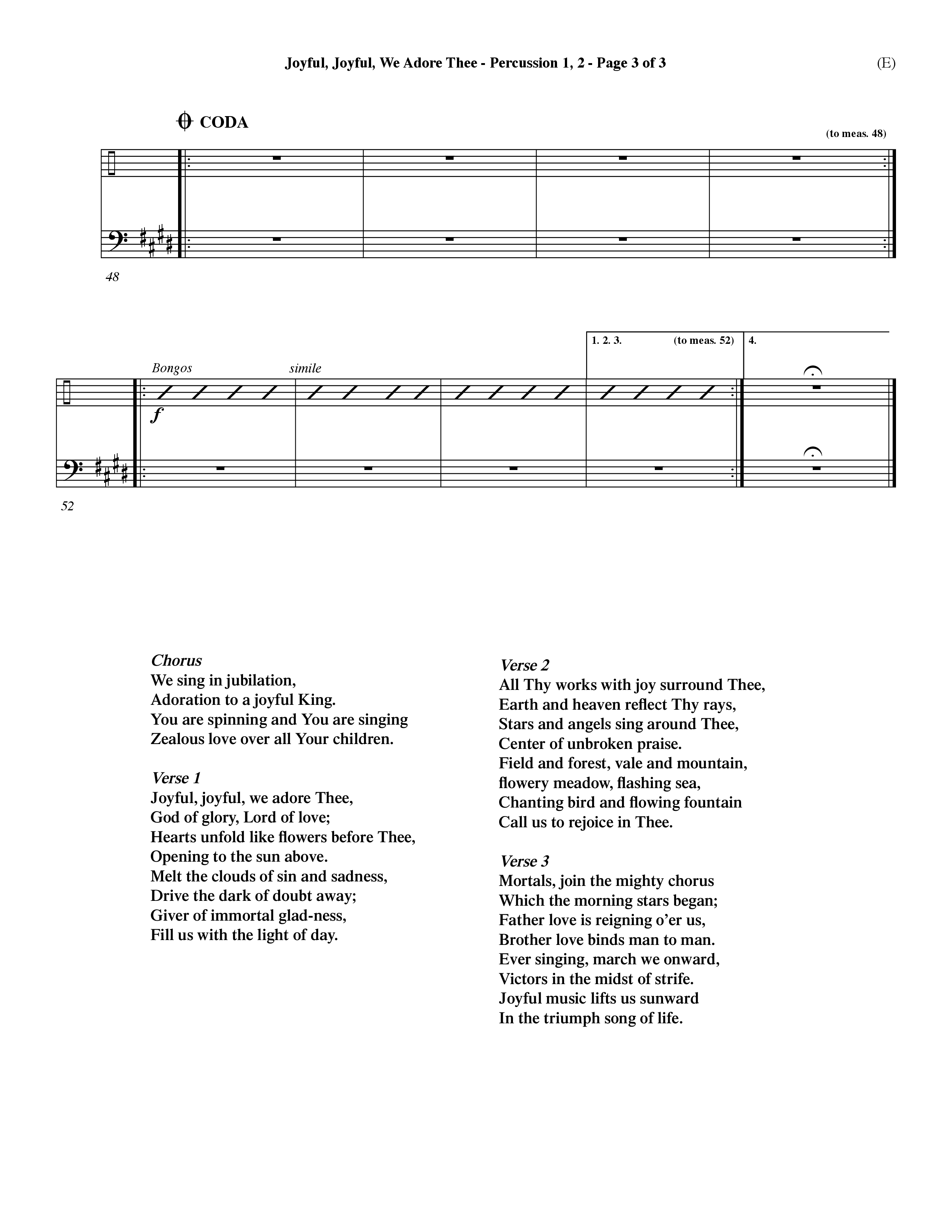 Joyful Joyful We Adore Thee (Choral Anthem SATB) Percussion 1/2 (Word Music Choral / Orch. Dave Williamson)