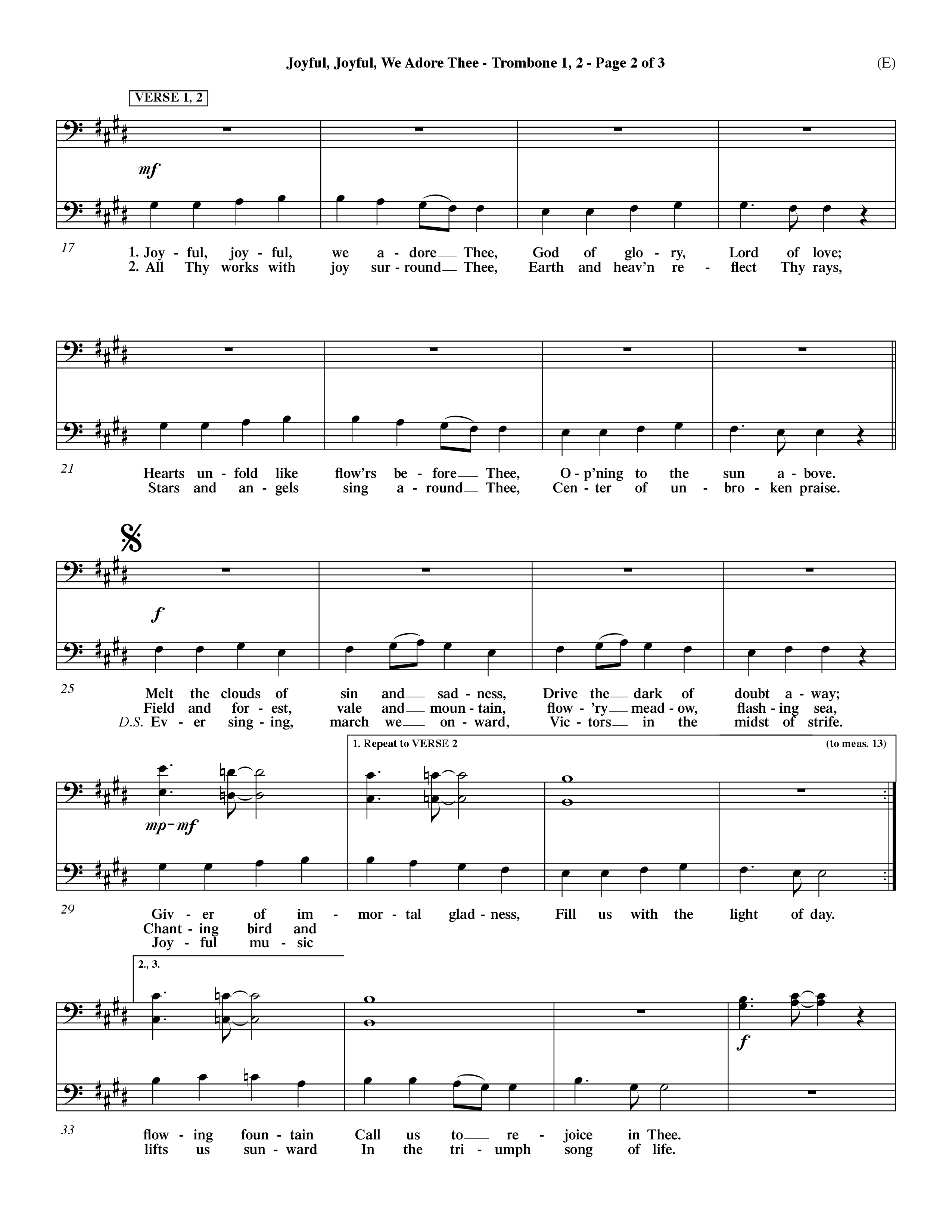 Joyful Joyful We Adore Thee (Choral Anthem SATB) Trombone 1/2 (Word Music Choral / Orch. Dave Williamson)