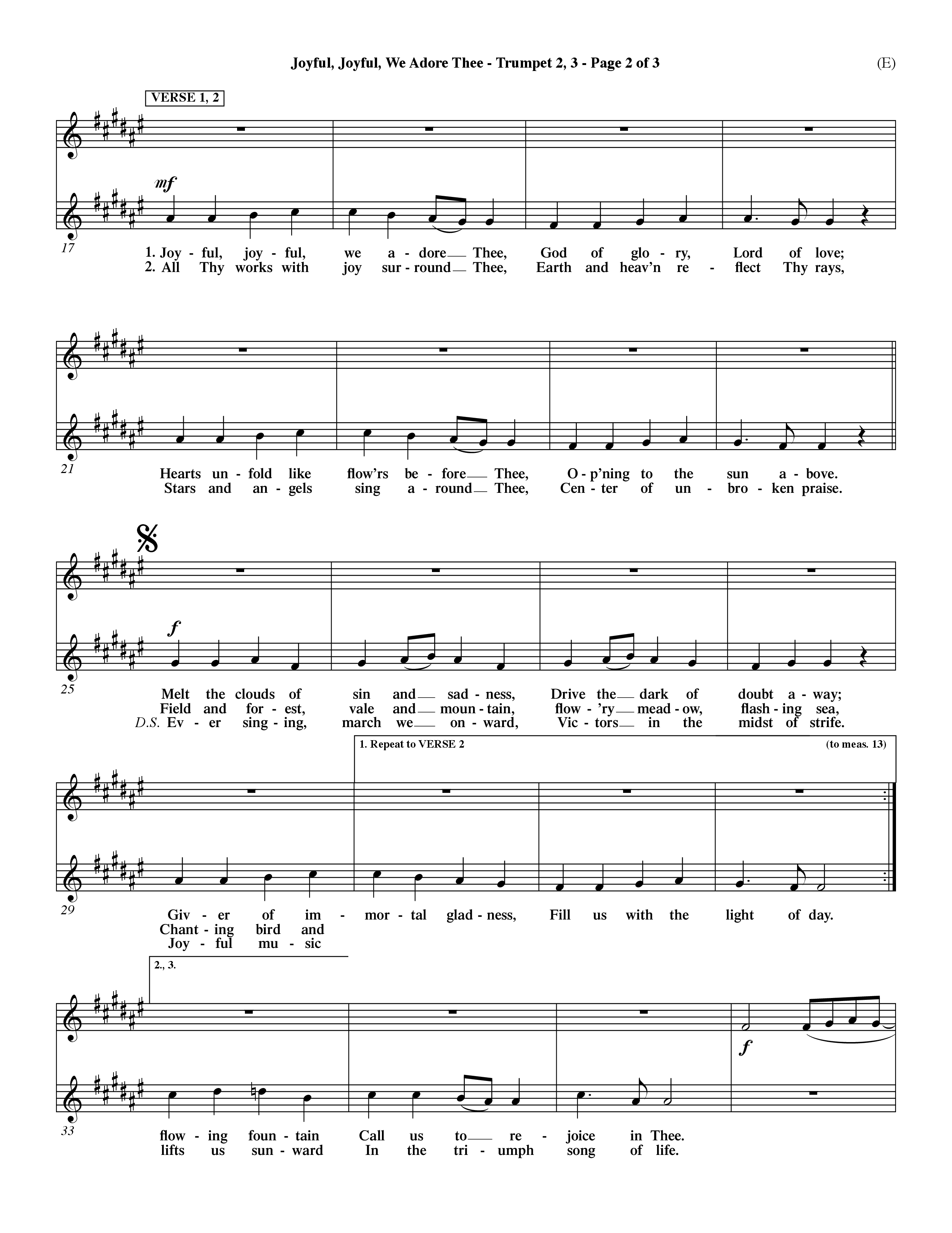 Joyful Joyful We Adore Thee (Choral Anthem SATB) Trumpet 2/3 (Word Music Choral / Orch. Dave Williamson)