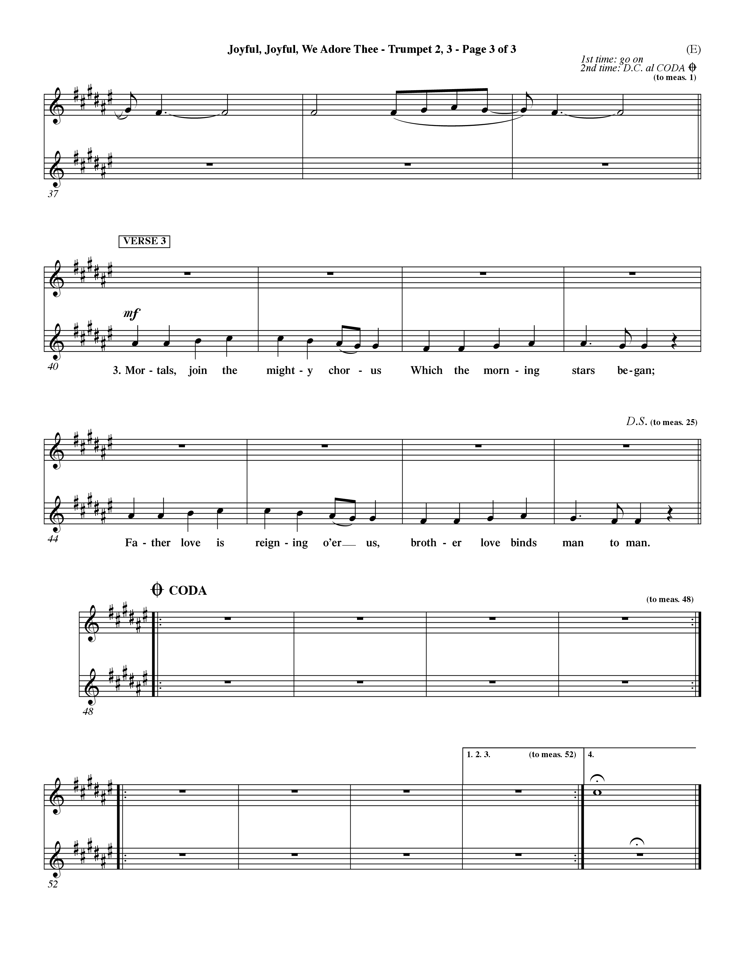 Joyful Joyful We Adore Thee (Choral Anthem SATB) Trumpet 2/3 (Word Music Choral / Orch. Dave Williamson)