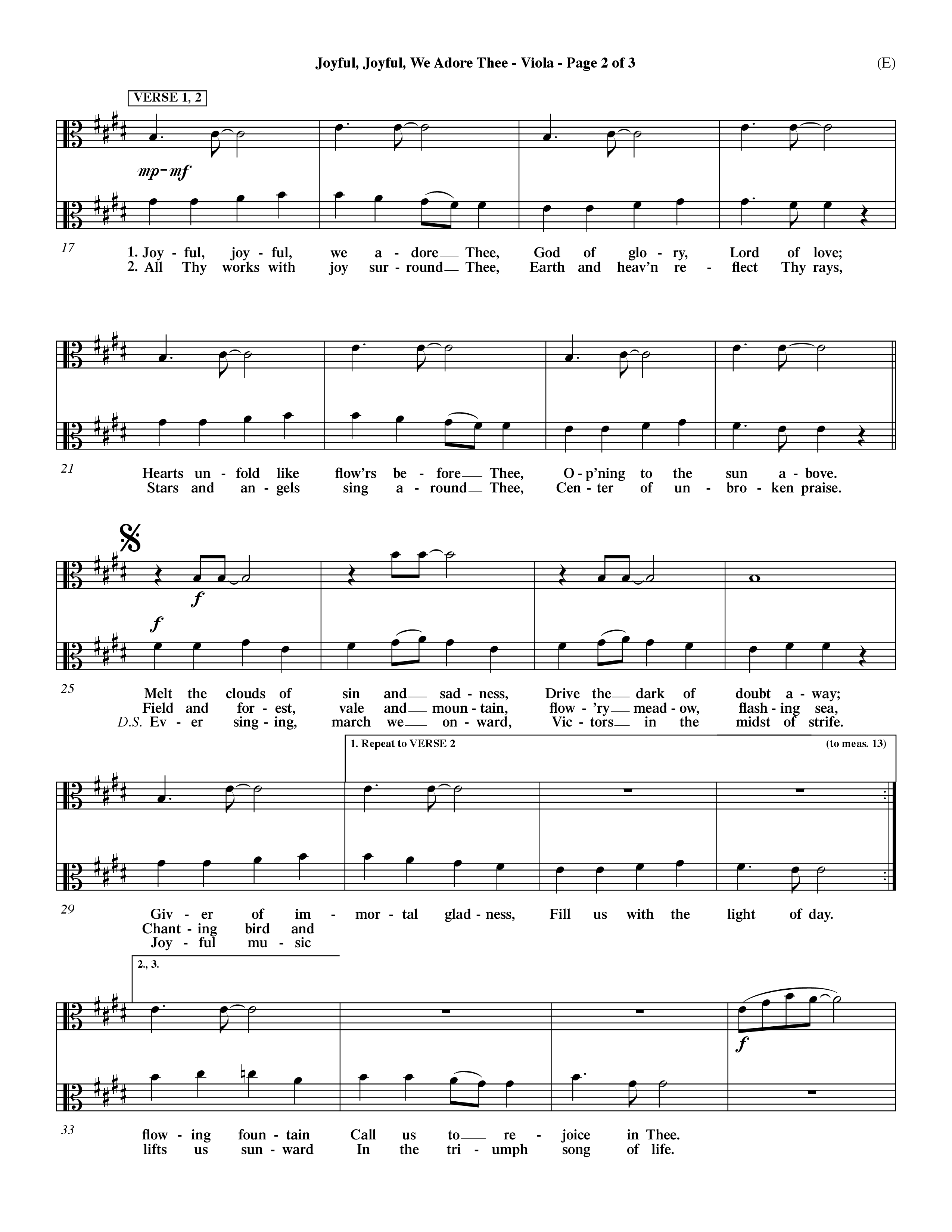 Joyful Joyful We Adore Thee (Choral Anthem SATB) Viola (Word Music Choral / Orch. Dave Williamson)