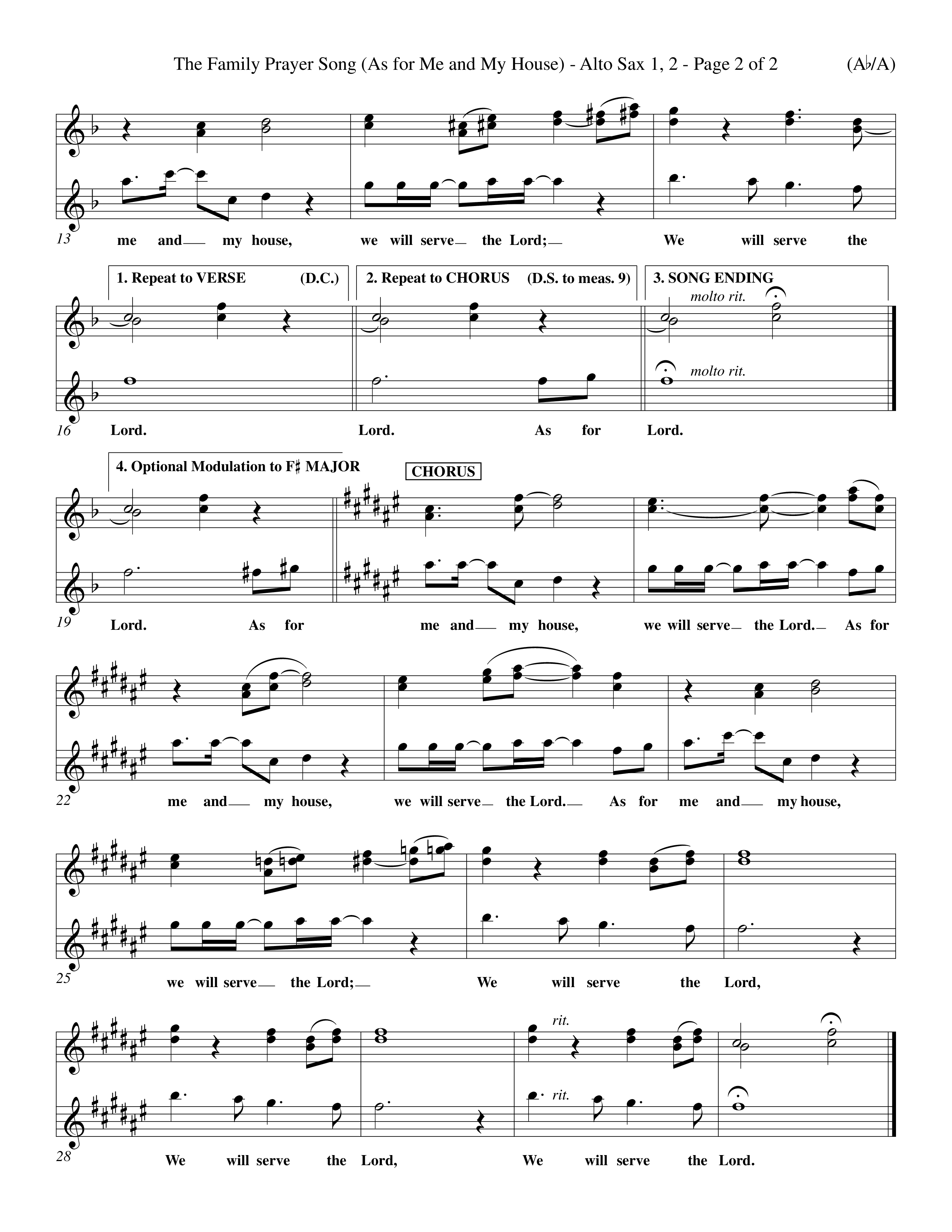 The Family Prayer Song (Choral Anthem SATB) Alto Sax 1/2 (Word Music Choral / Orch. Larry Mayfield)