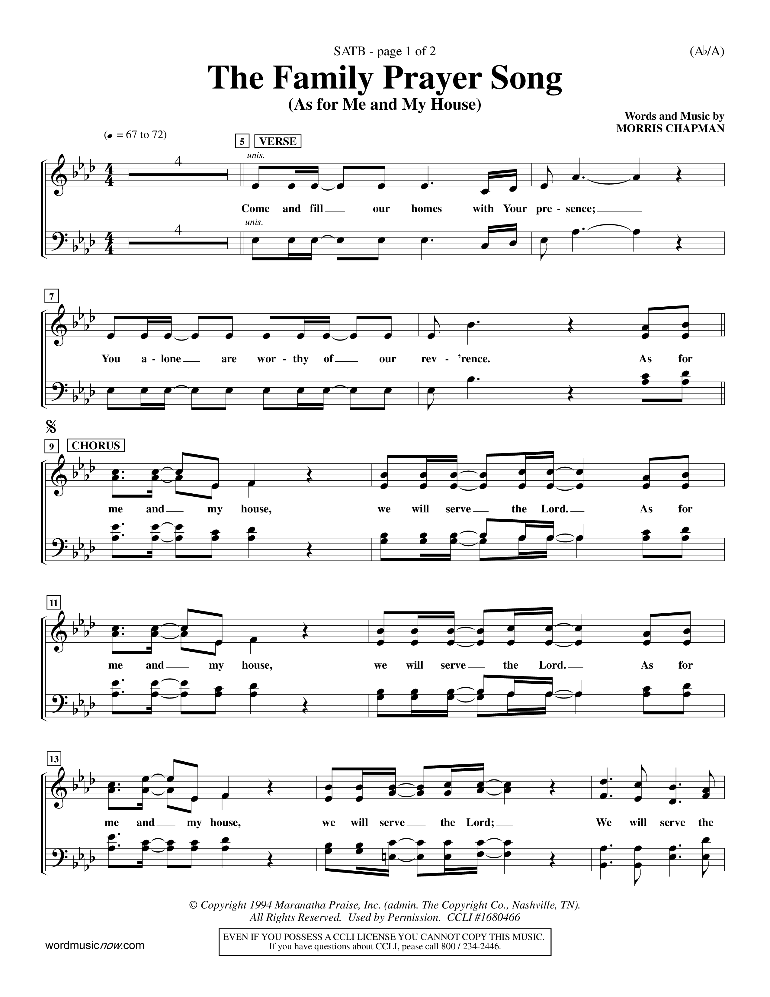 The Family Prayer Song (Choral Anthem SATB) Choir Sheet (SATB) (Word Music Choral / Orch. Larry Mayfield)