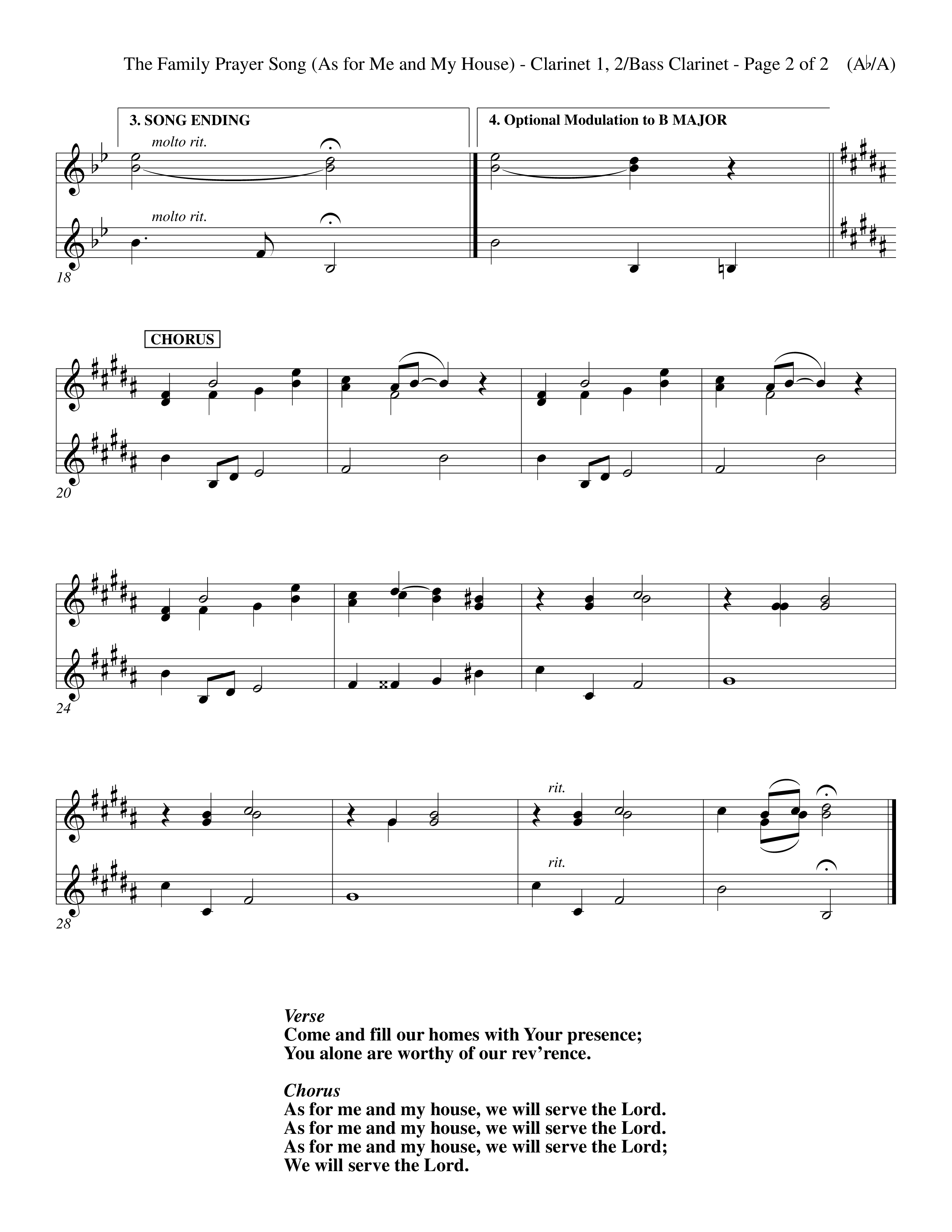 The Family Prayer Song (Choral Anthem SATB) Clarinet 1/2, Bass Clarinet (Word Music Choral / Orch. Larry Mayfield)