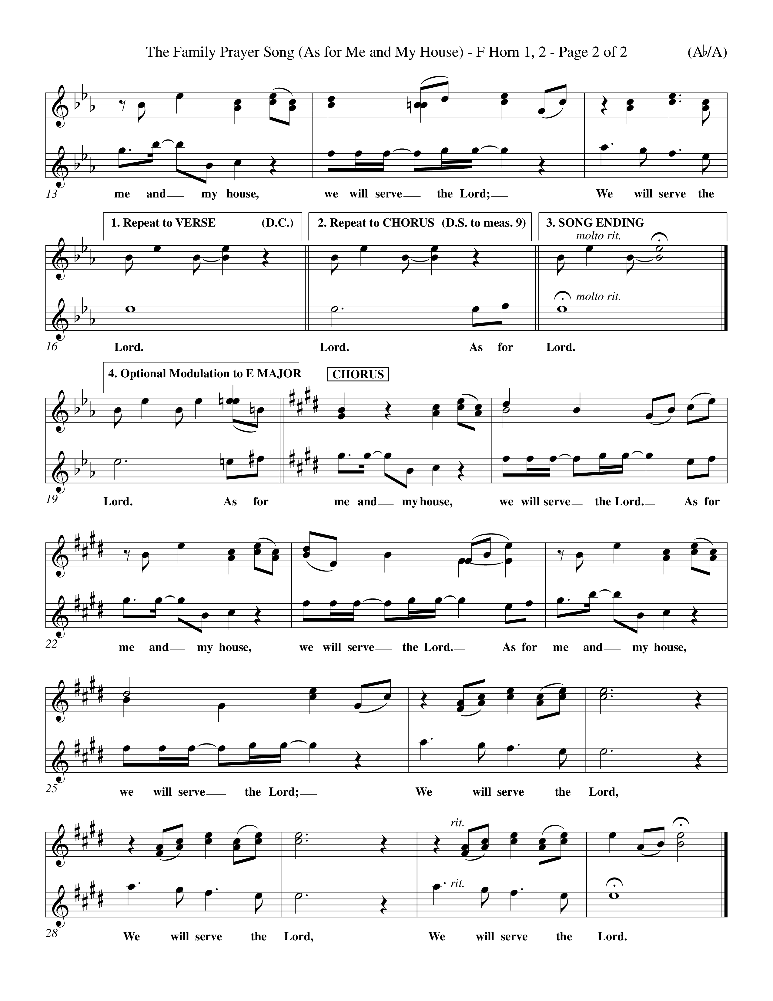 The Family Prayer Song (Choral Anthem SATB) French Horn (Word Music Choral / Orch. Larry Mayfield)
