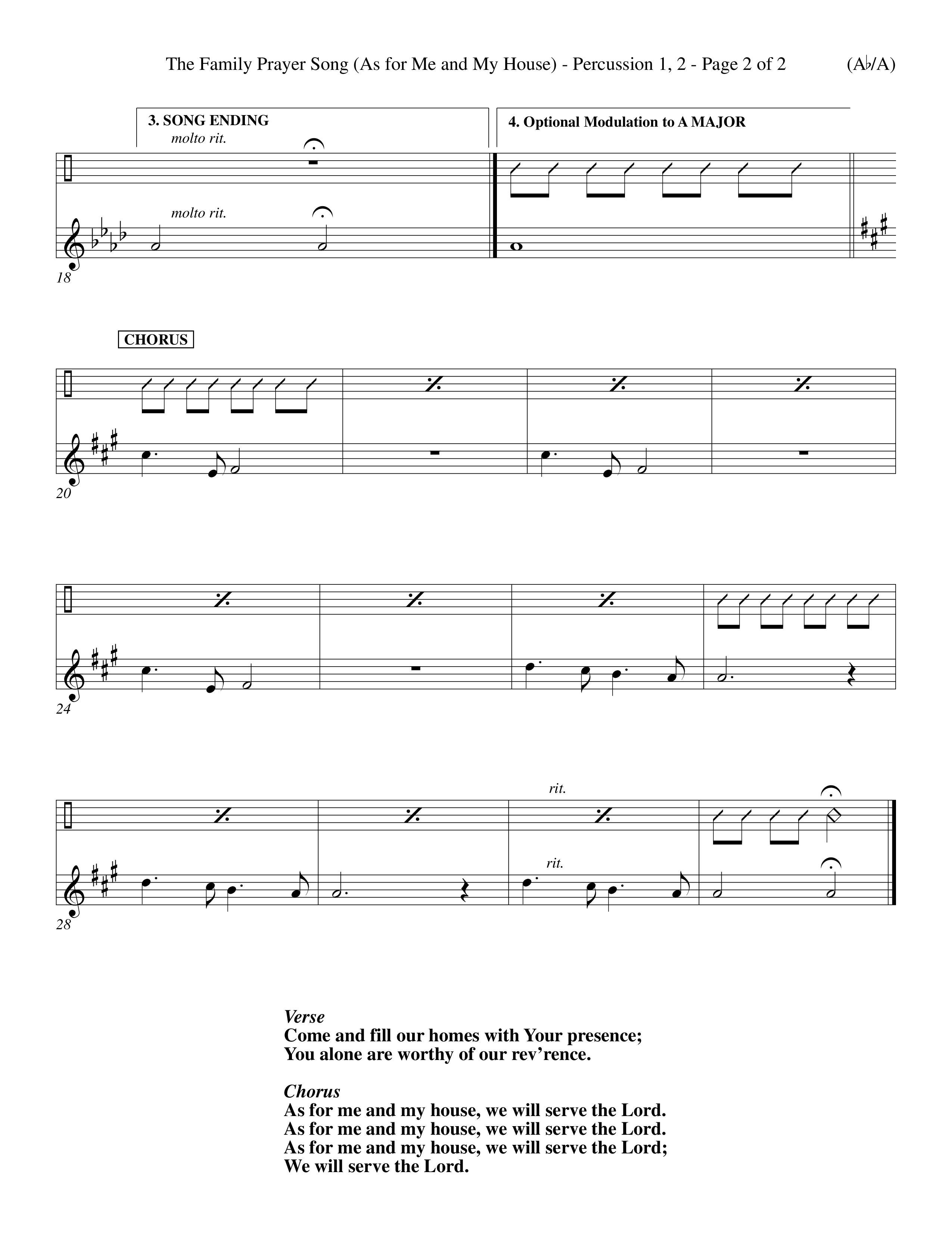 The Family Prayer Song (Choral Anthem SATB) Percussion 1/2 (Word Music Choral / Orch. Larry Mayfield)