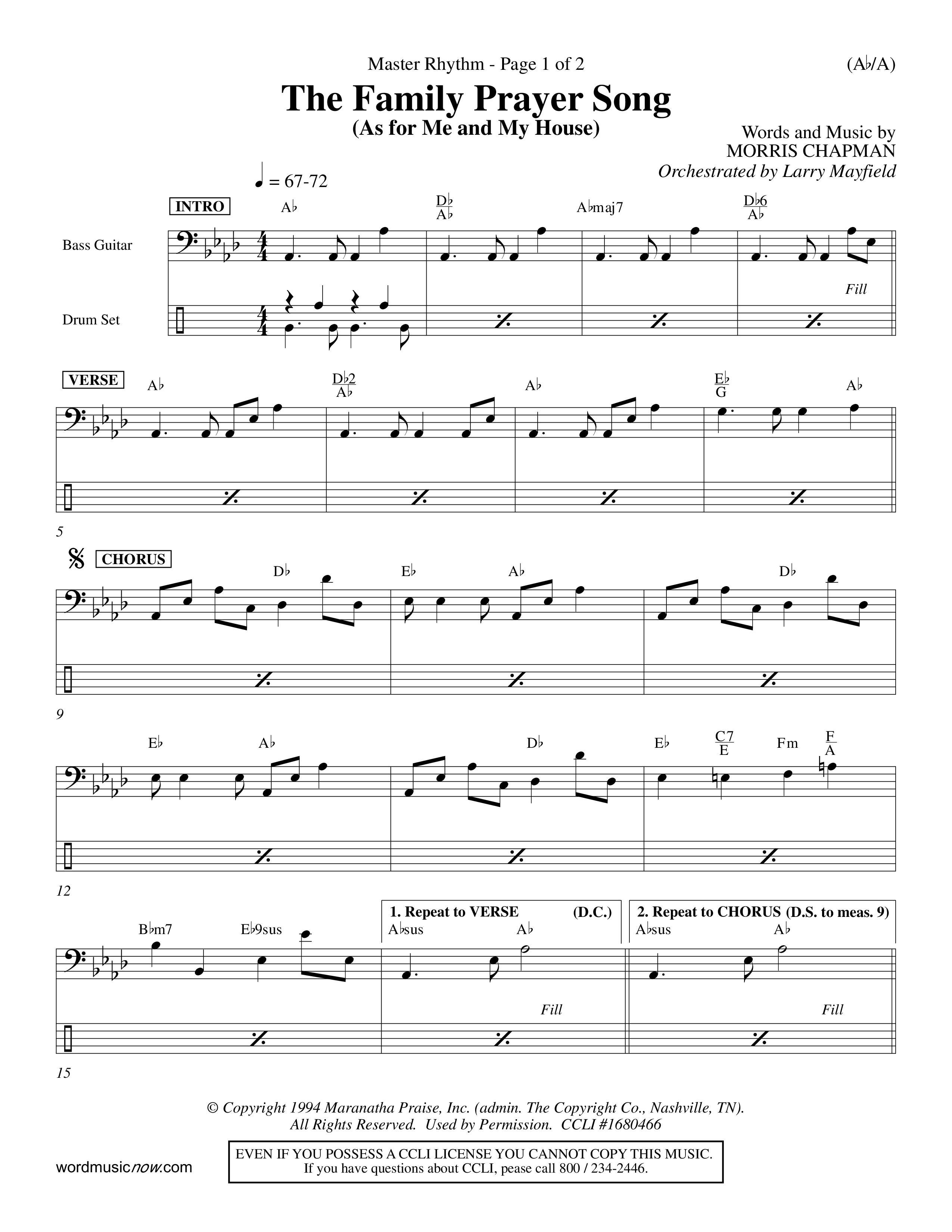 The Family Prayer Song (Choral Anthem SATB) Rhythm Chart (Word Music Choral / Orch. Larry Mayfield)