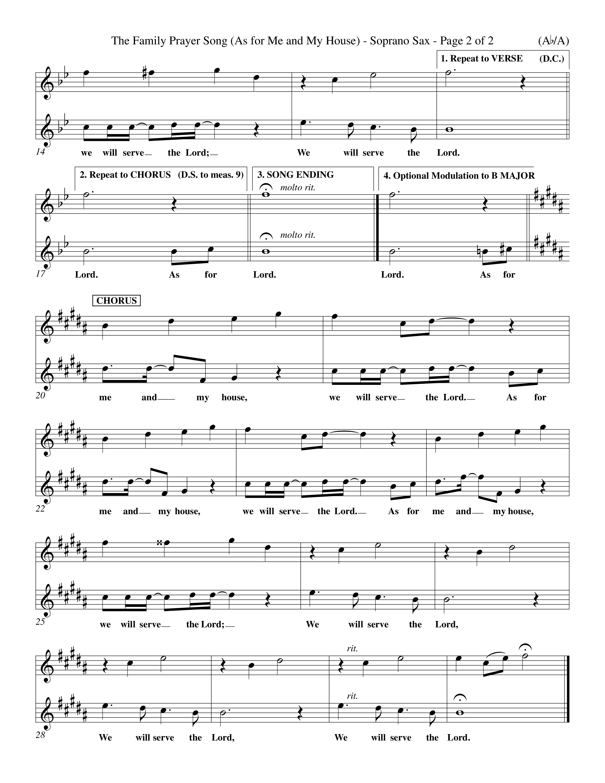 The Family Prayer Song (Choral Anthem SATB) Saxophone (Word Music Choral / Orch. Larry Mayfield)