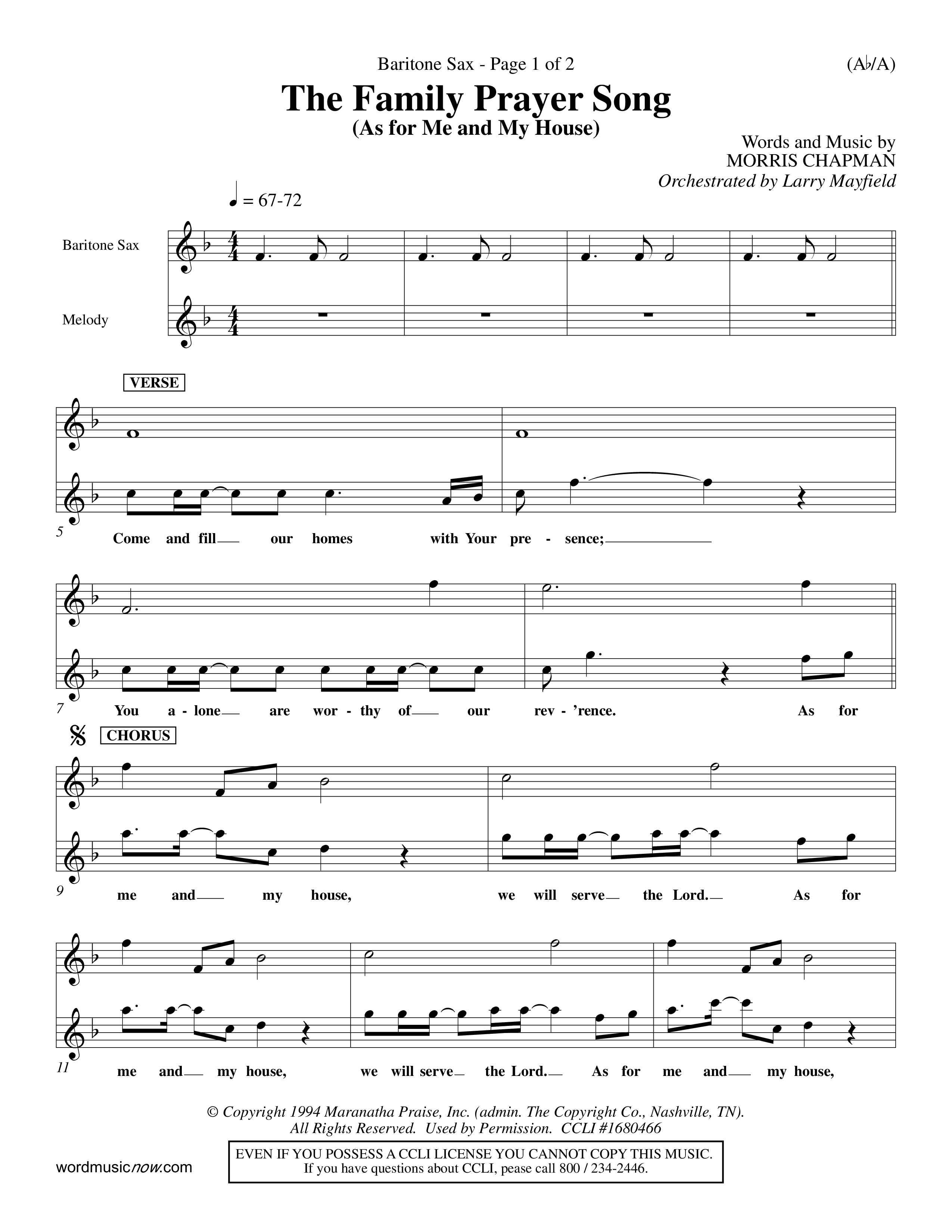 The Family Prayer Song (Choral Anthem SATB) Saxophone (Word Music Choral / Orch. Larry Mayfield)