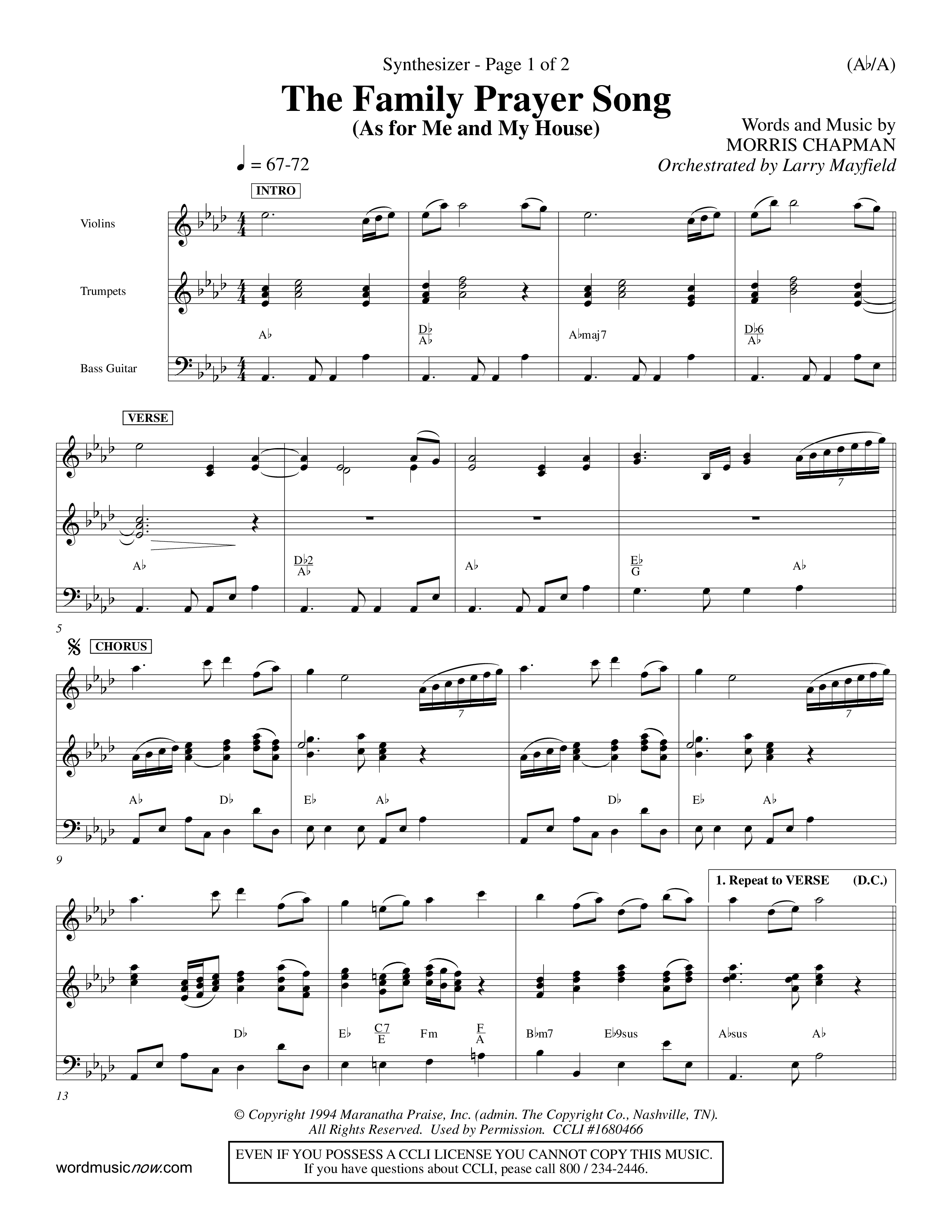 The Family Prayer Song (Choral Anthem SATB) Synth (Word Music Choral / Orch. Larry Mayfield)