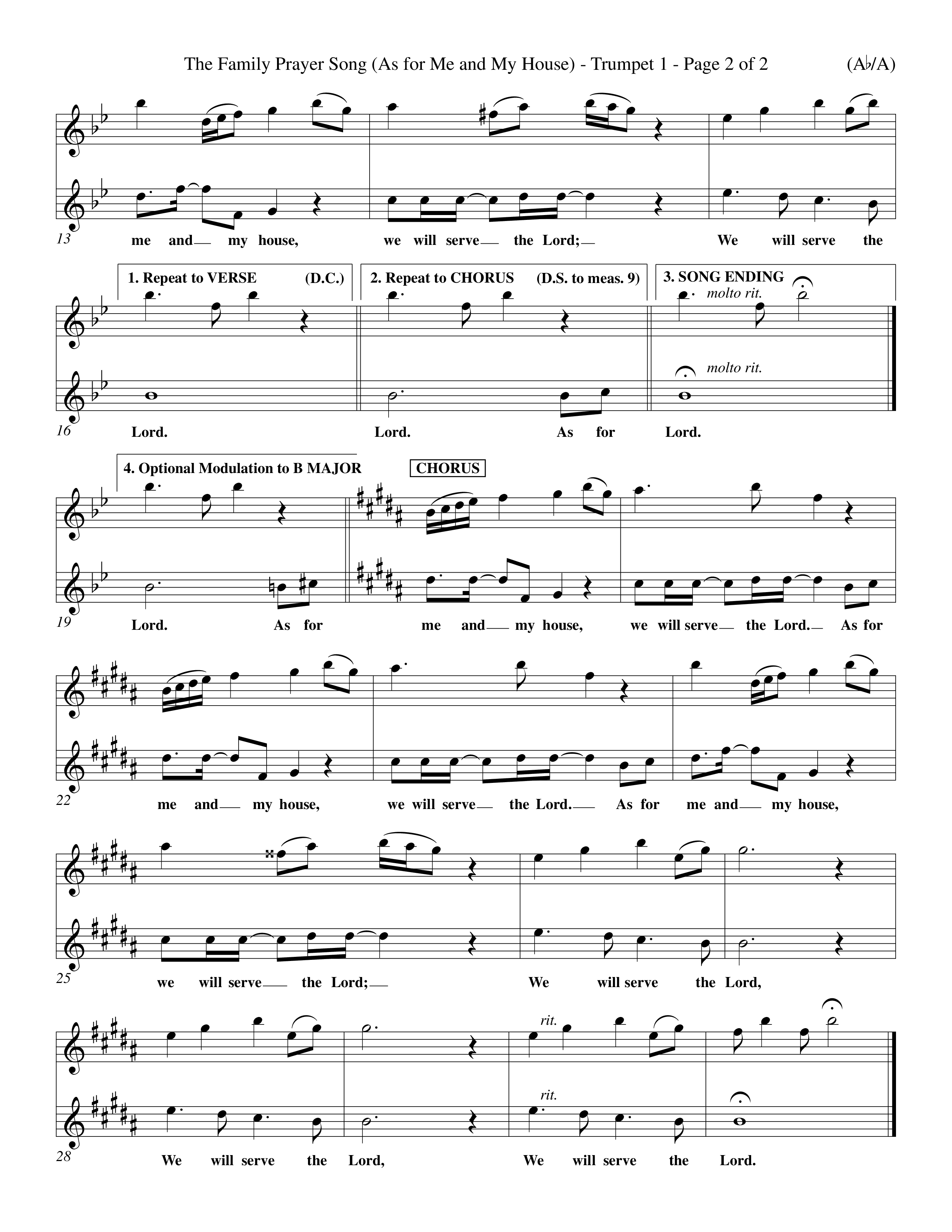 The Family Prayer Song (Choral Anthem SATB) Trumpet 1 (Word Music Choral / Orch. Larry Mayfield)