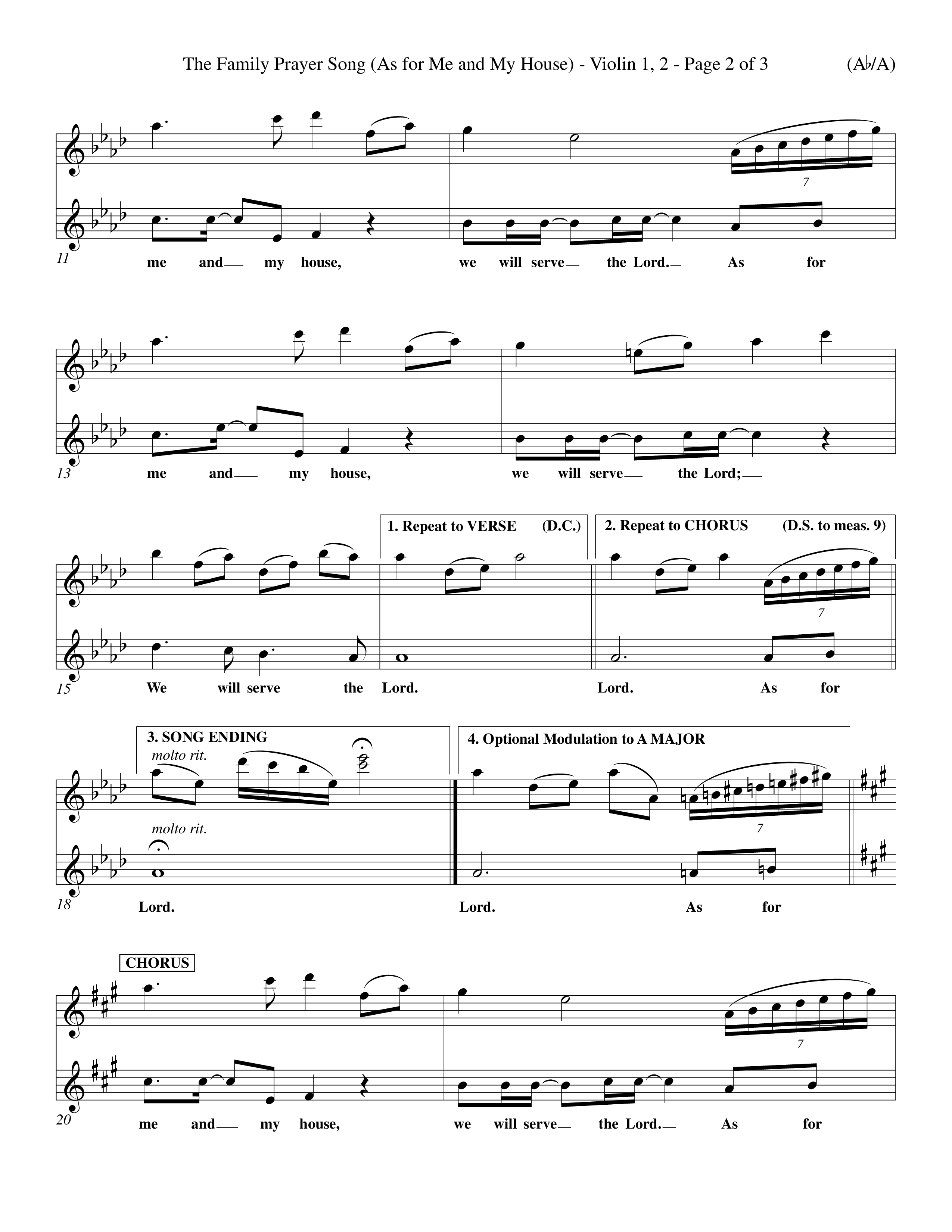 The Family Prayer Song (Choral Anthem SATB) Violin 1/2 (Word Music Choral / Orch. Larry Mayfield)