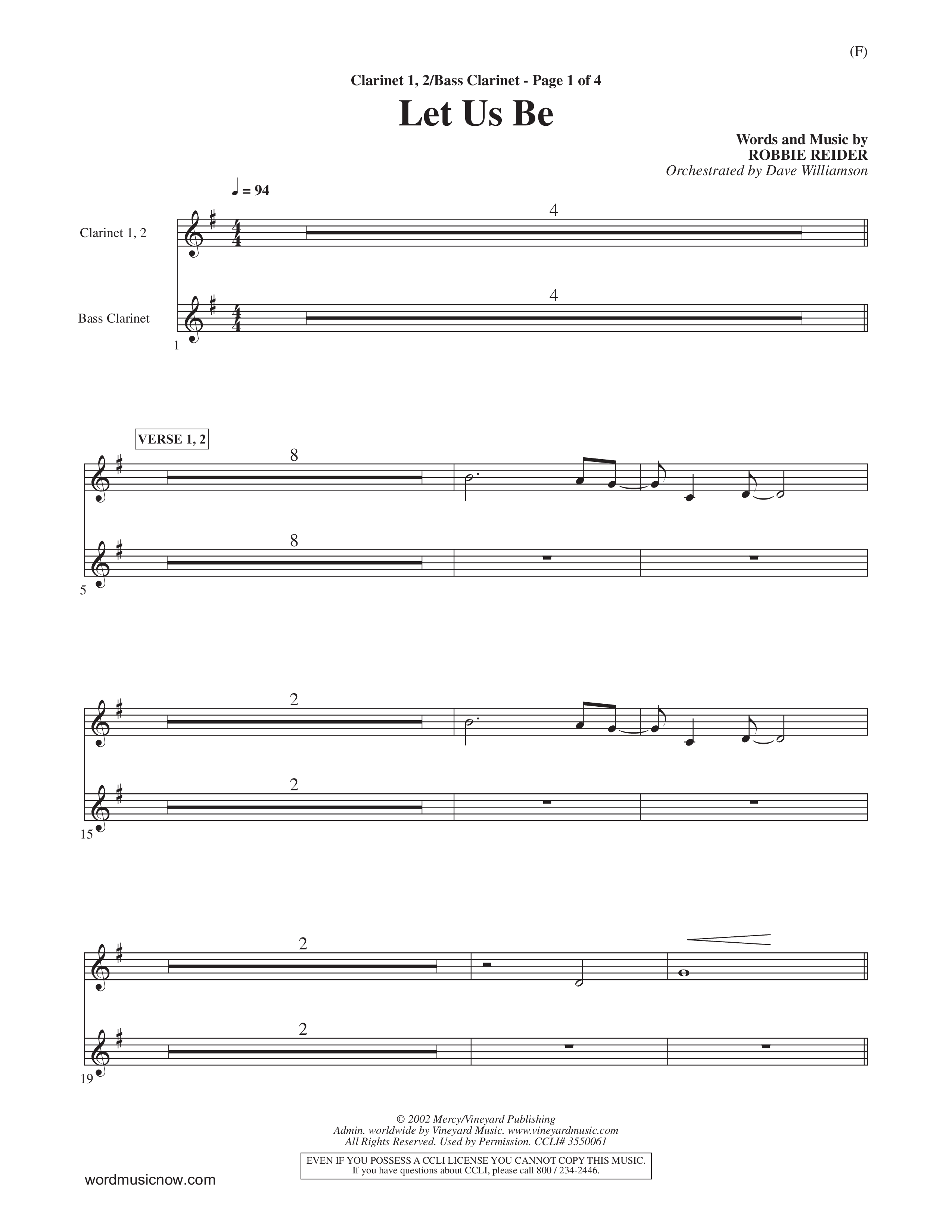 Let Us Be (Choral Anthem SATB) Clarinet 1/2, Bass Clarinet (Word Music Choral / Orch. Dave Williamson)