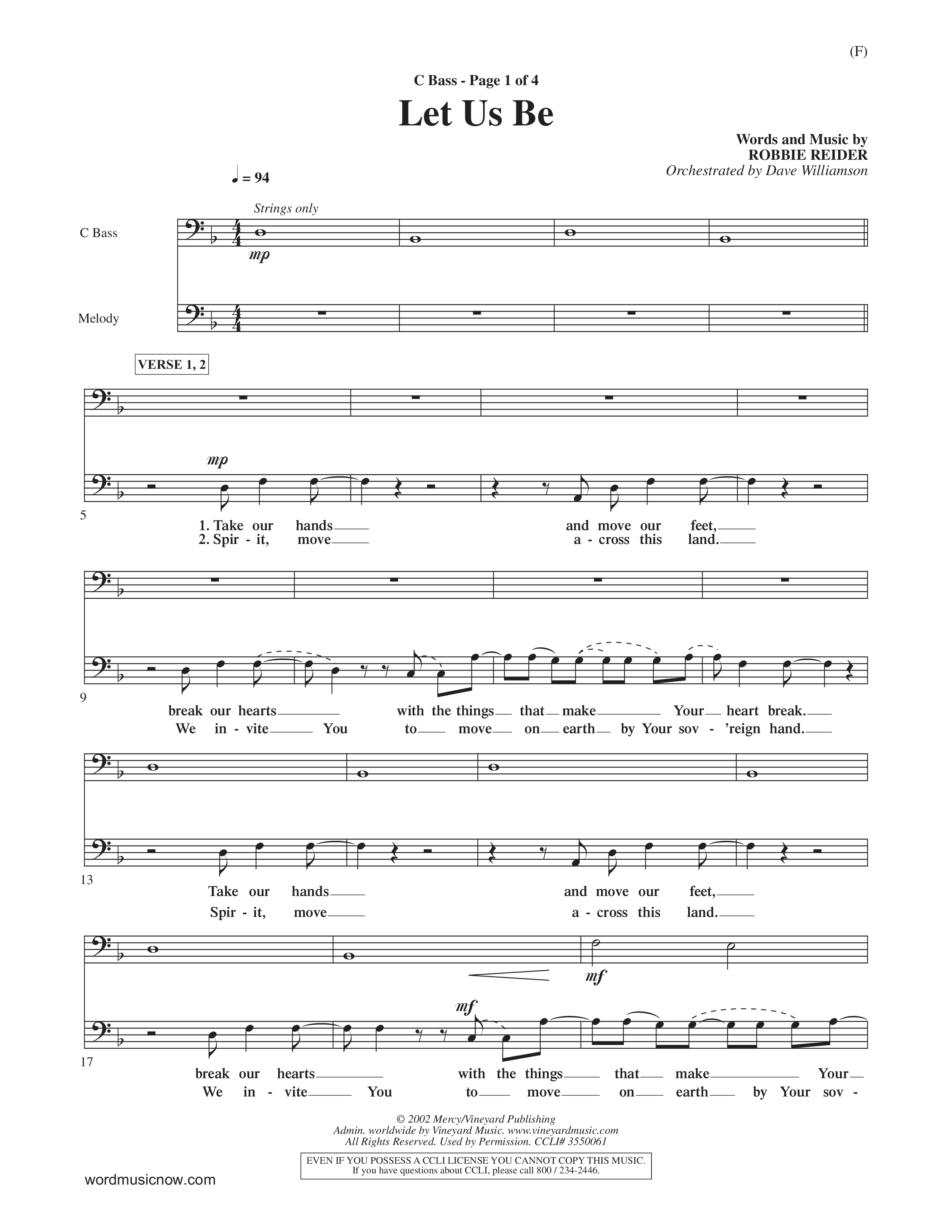 Let Us Be (Choral Anthem SATB) Contrabass (Word Music Choral / Orch. Dave Williamson)