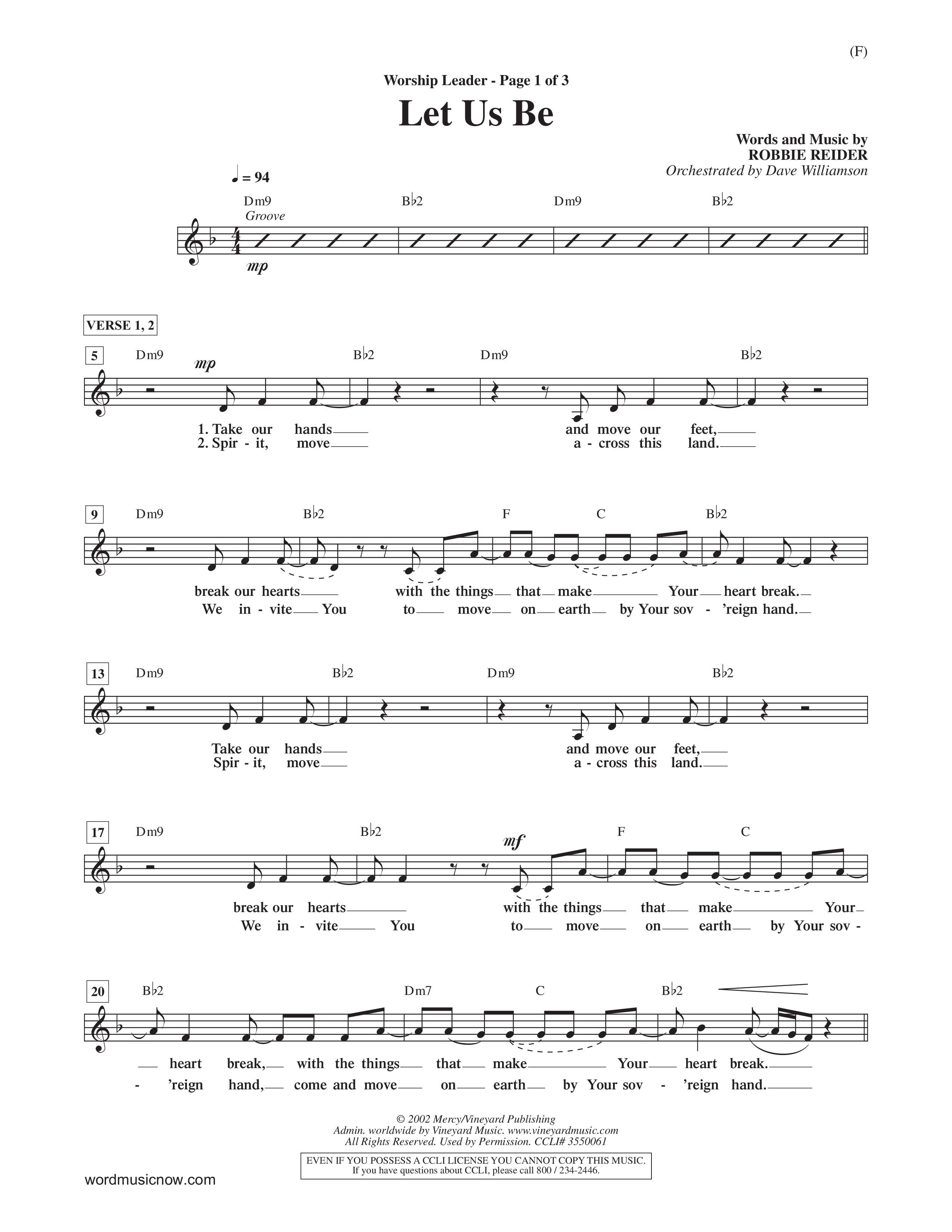 Let Us Be (Choral Anthem SATB) Lead Sheet (Mel) (Word Music Choral / Orch. Dave Williamson)
