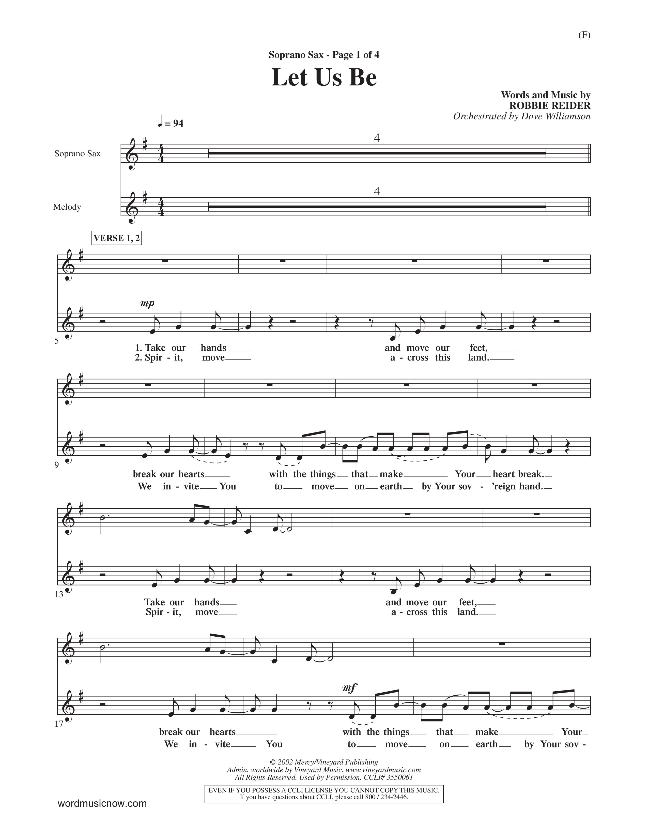 Let Us Be (Choral Anthem SATB) Saxophone (Word Music Choral / Orch. Dave Williamson)