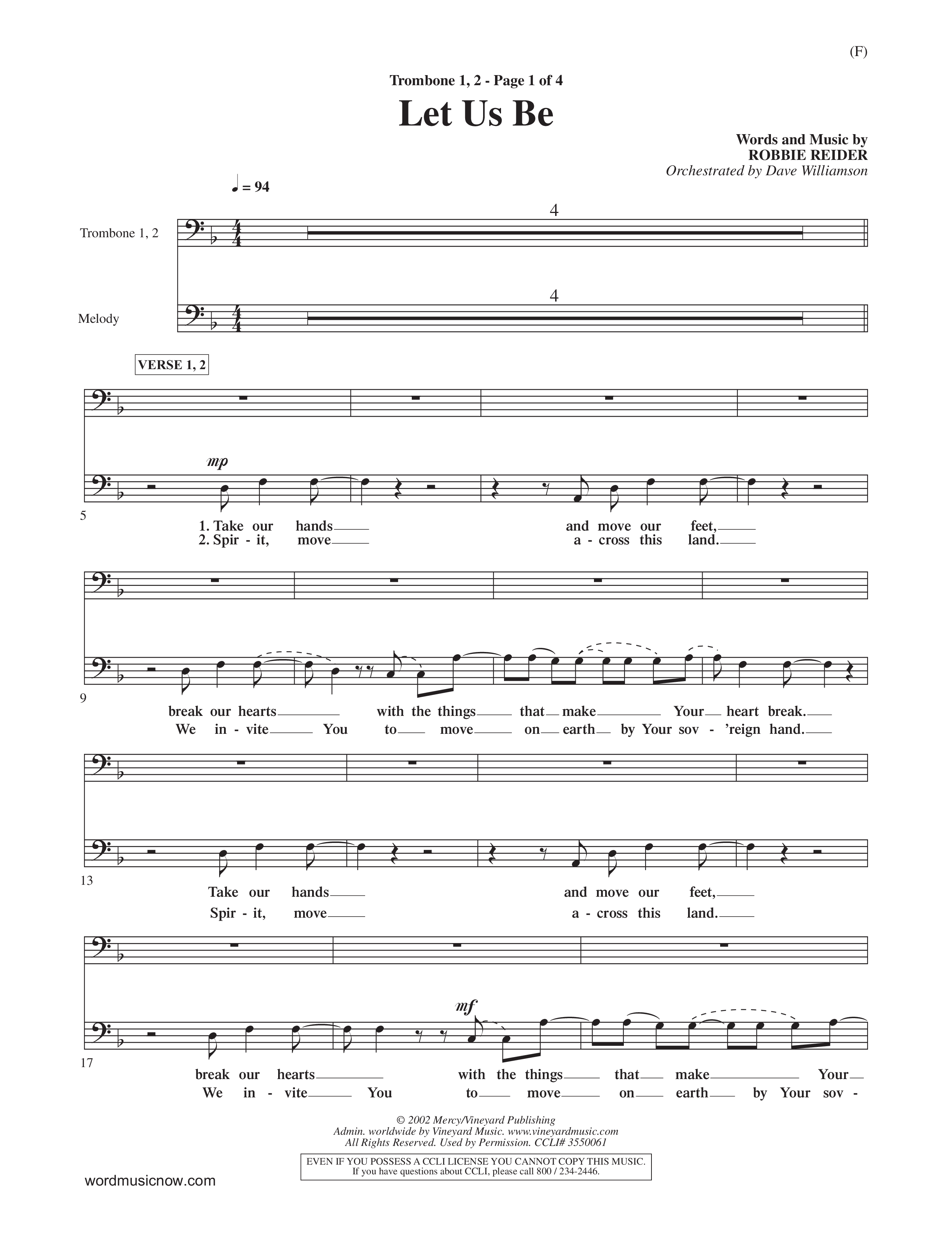 Let Us Be (Choral Anthem SATB) Trombone 1/2 (Word Music Choral / Orch. Dave Williamson)