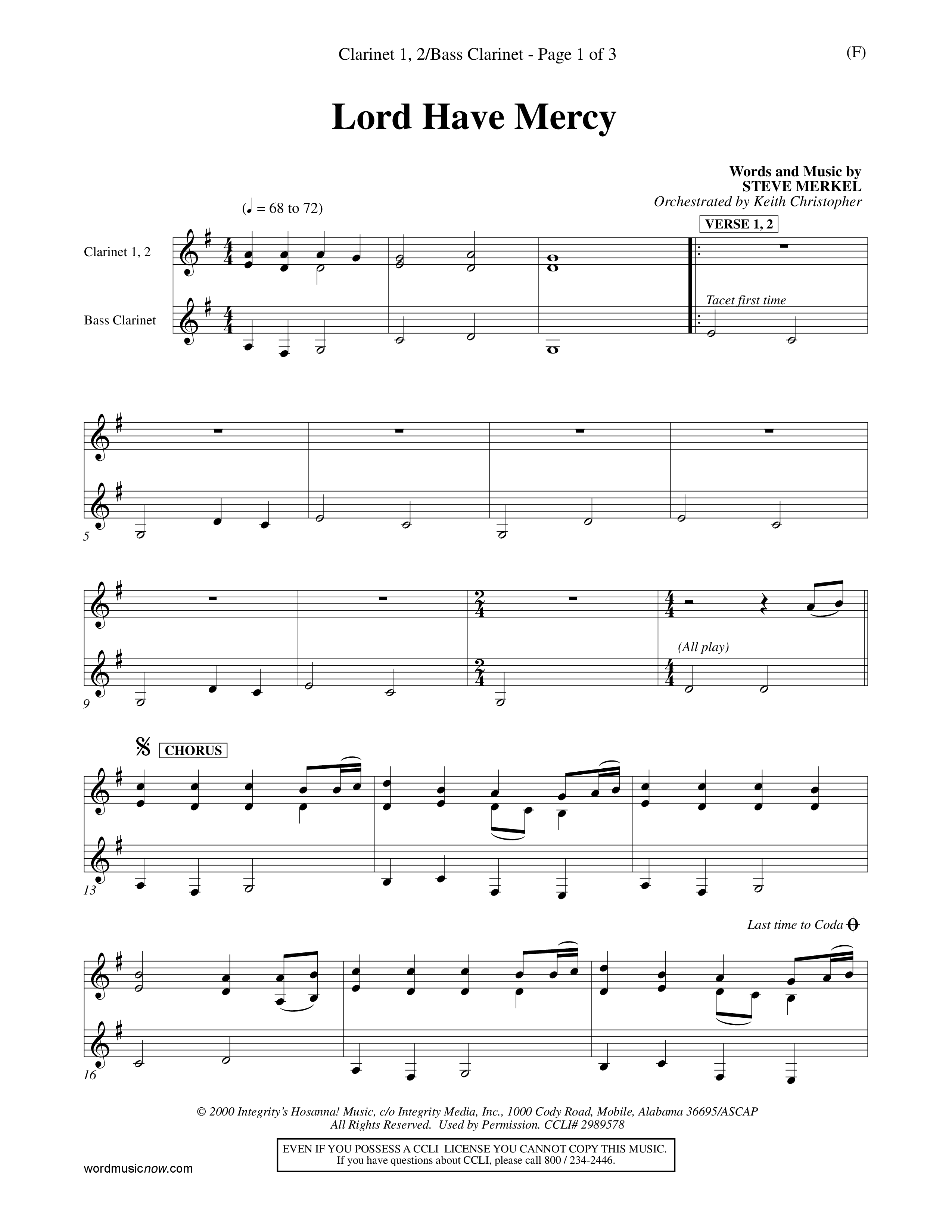 Lord Have Mercy (Choral Anthem SATB) Clarinet 1/2, Bass Clarinet (Word Music Choral / Orch. Keith Christopher)