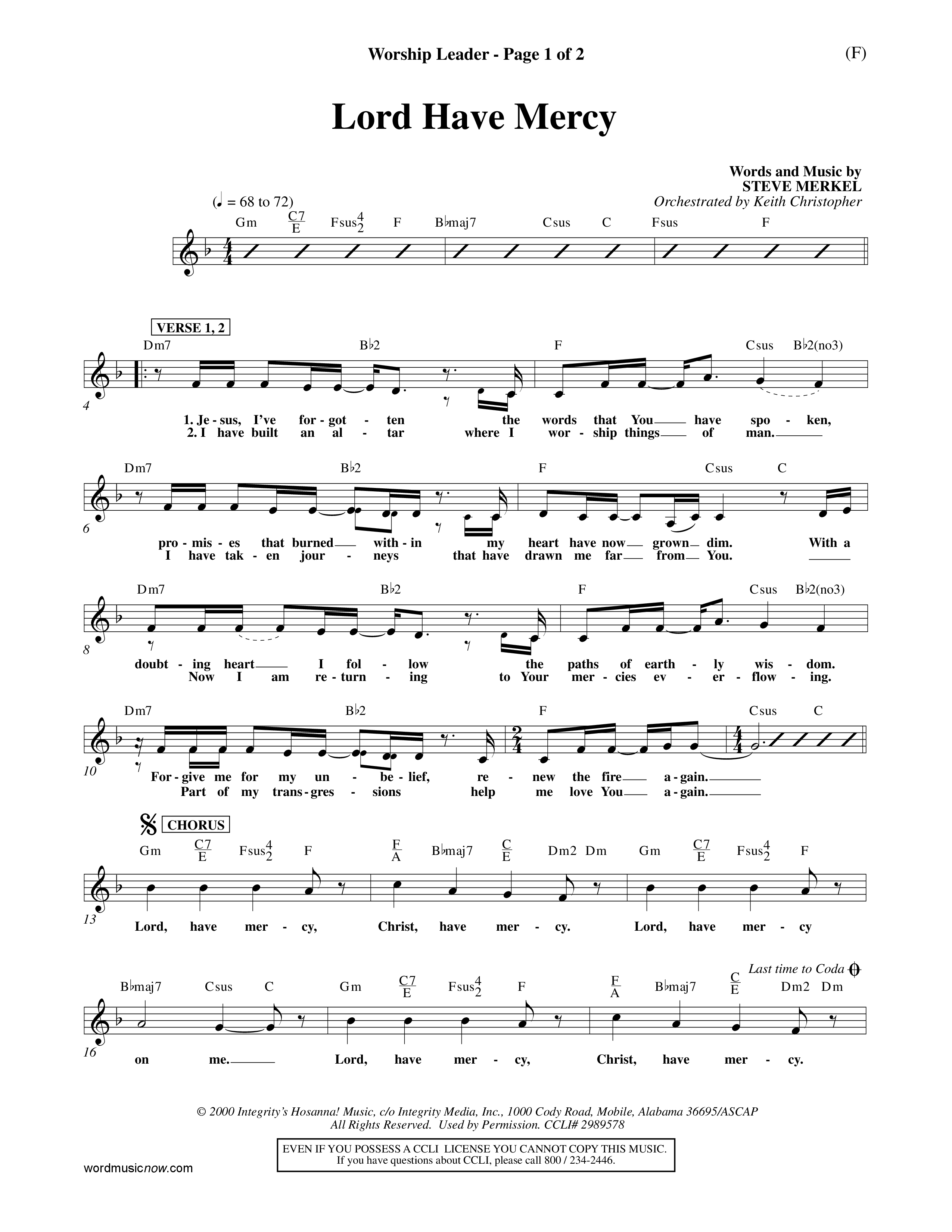 Lord Have Mercy (Choral Anthem SATB) Lead Sheet (Mel) (Word Music Choral / Orch. Keith Christopher)
