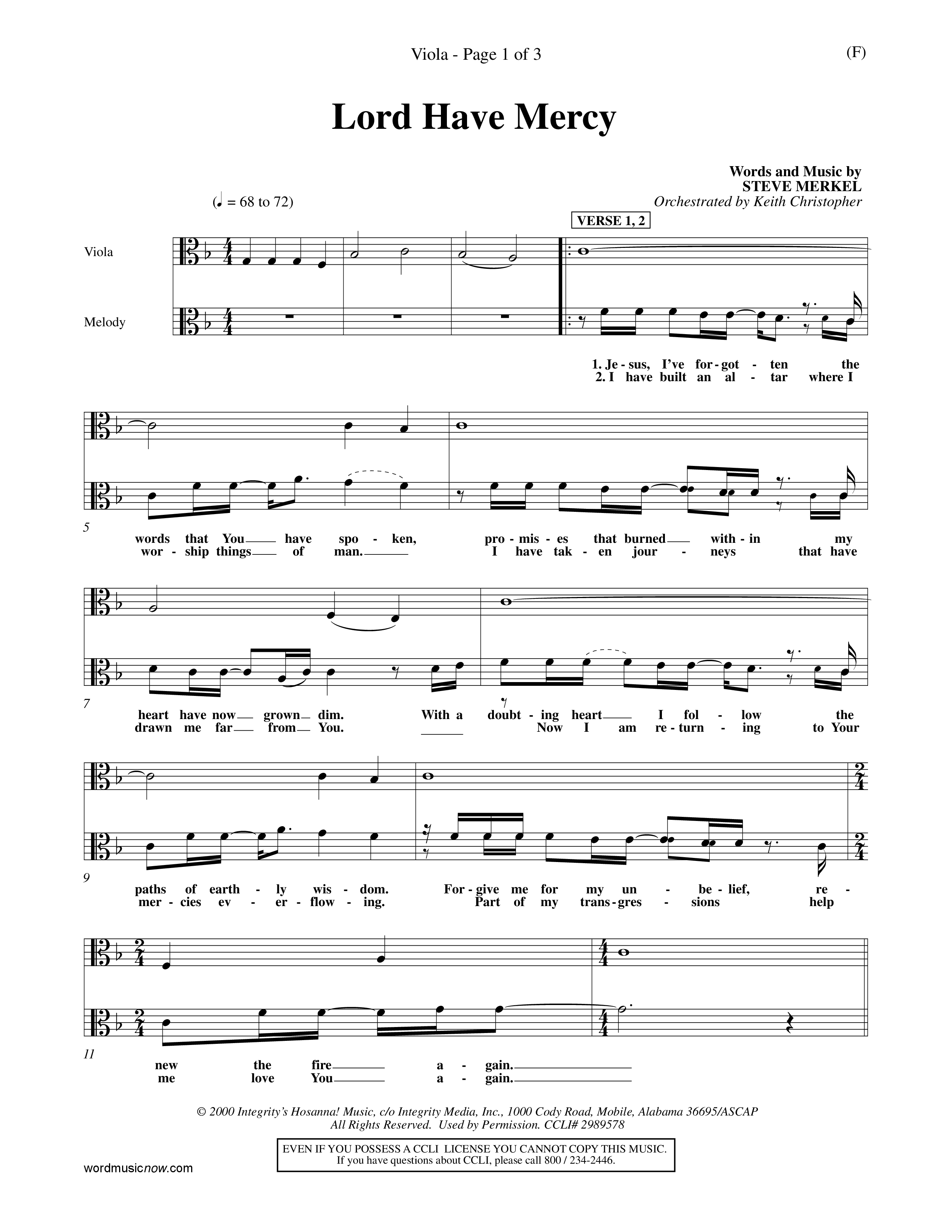 Lord Have Mercy (Choral Anthem SATB) Viola (Word Music Choral / Orch. Keith Christopher)