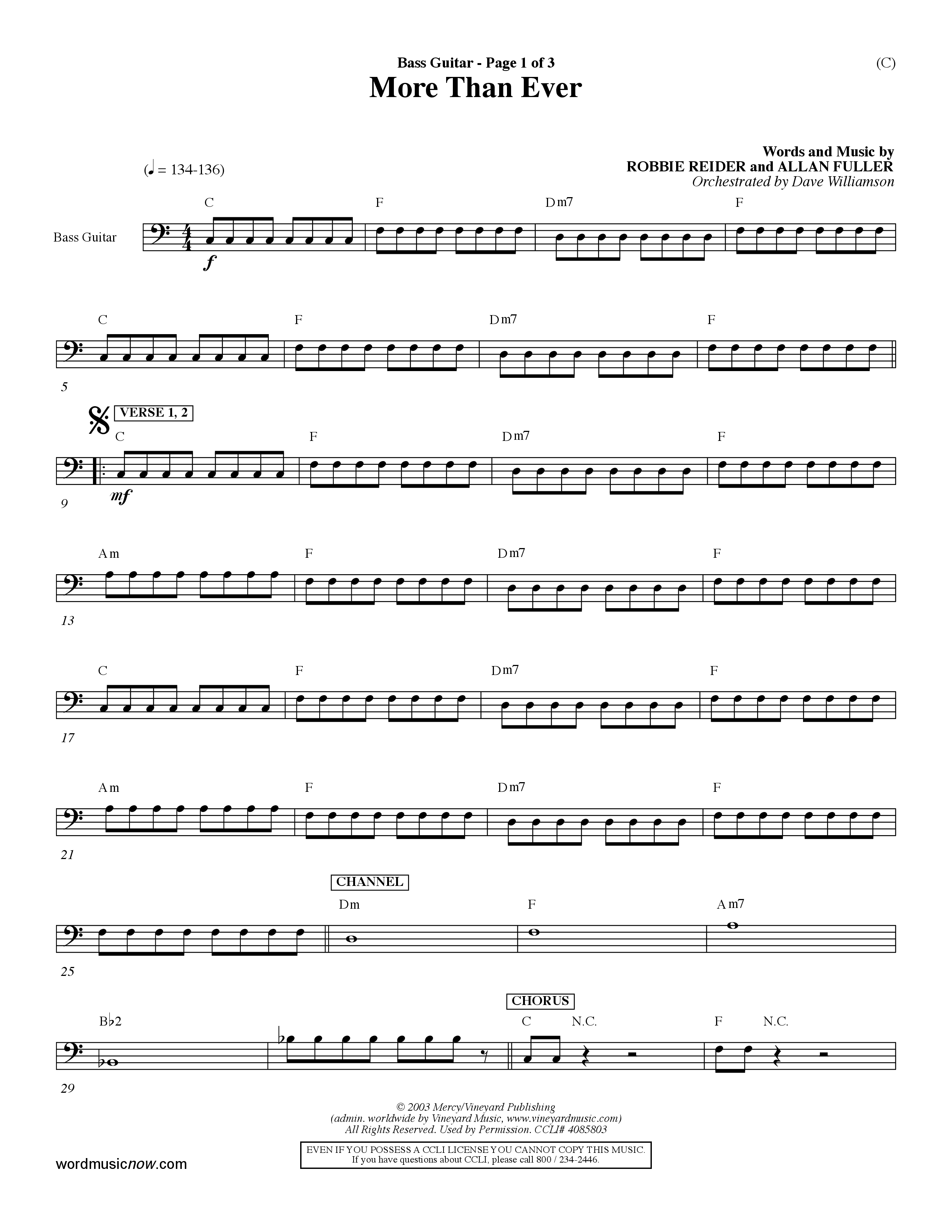 More Than Ever (Choral Anthem SATB) Bass Guitar (Word Music Choral / Orch. Dave Williamson)