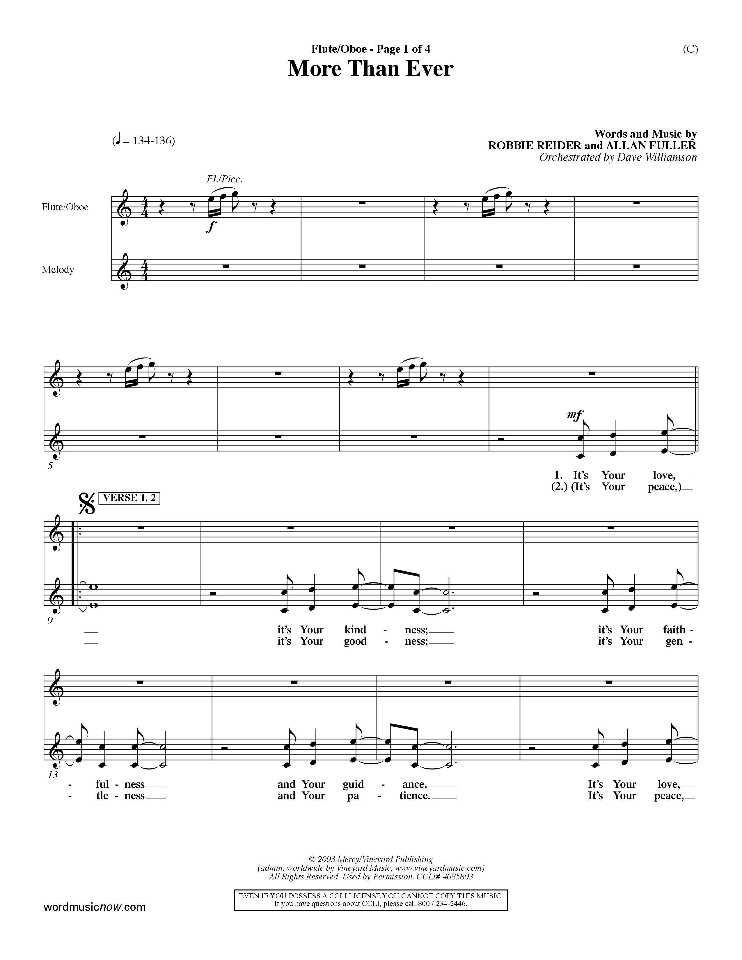 More Than Ever (Choral Anthem SATB) Flute/Oboe (Word Music Choral / Orch. Dave Williamson)