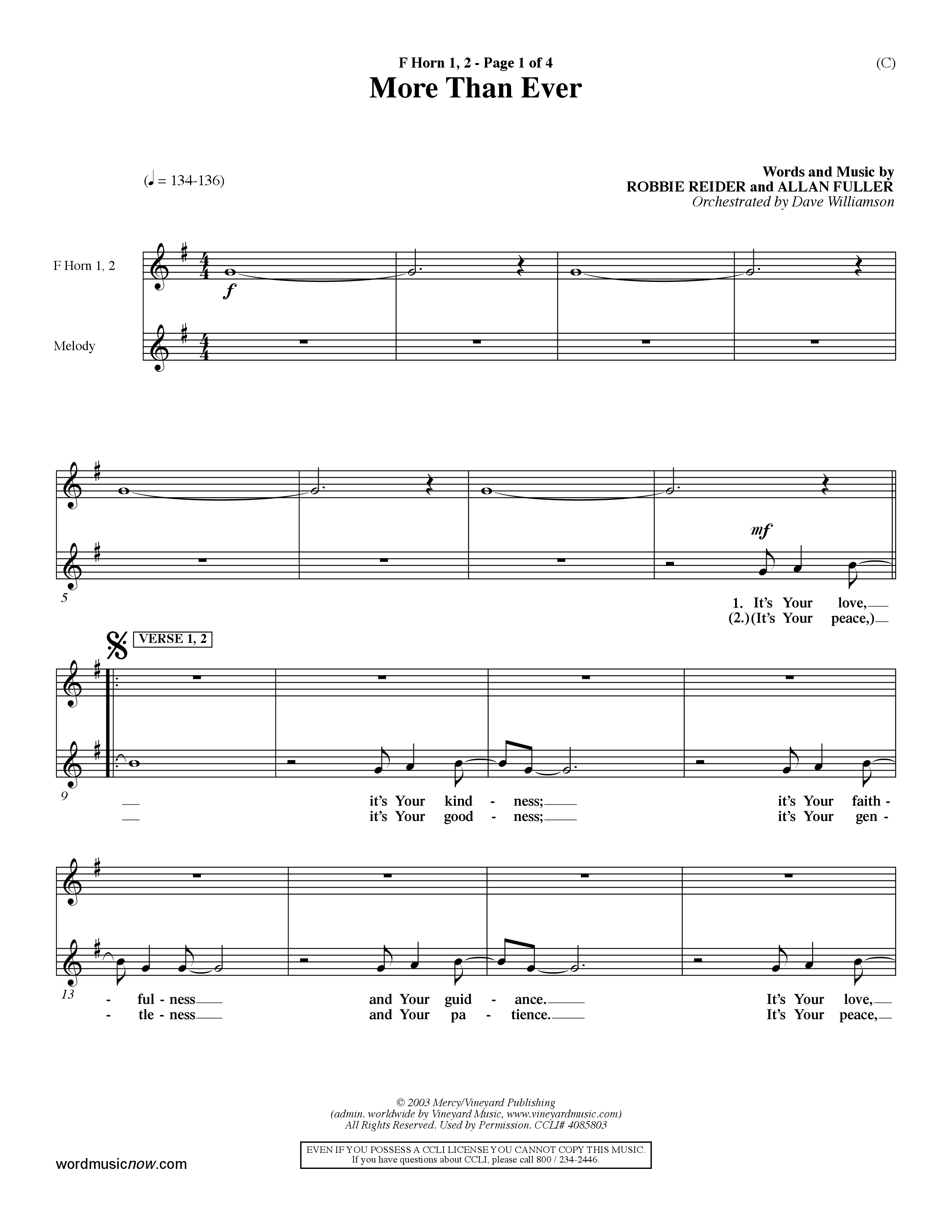 More Than Ever (Choral Anthem SATB) French Horn (Word Music Choral / Orch. Dave Williamson)
